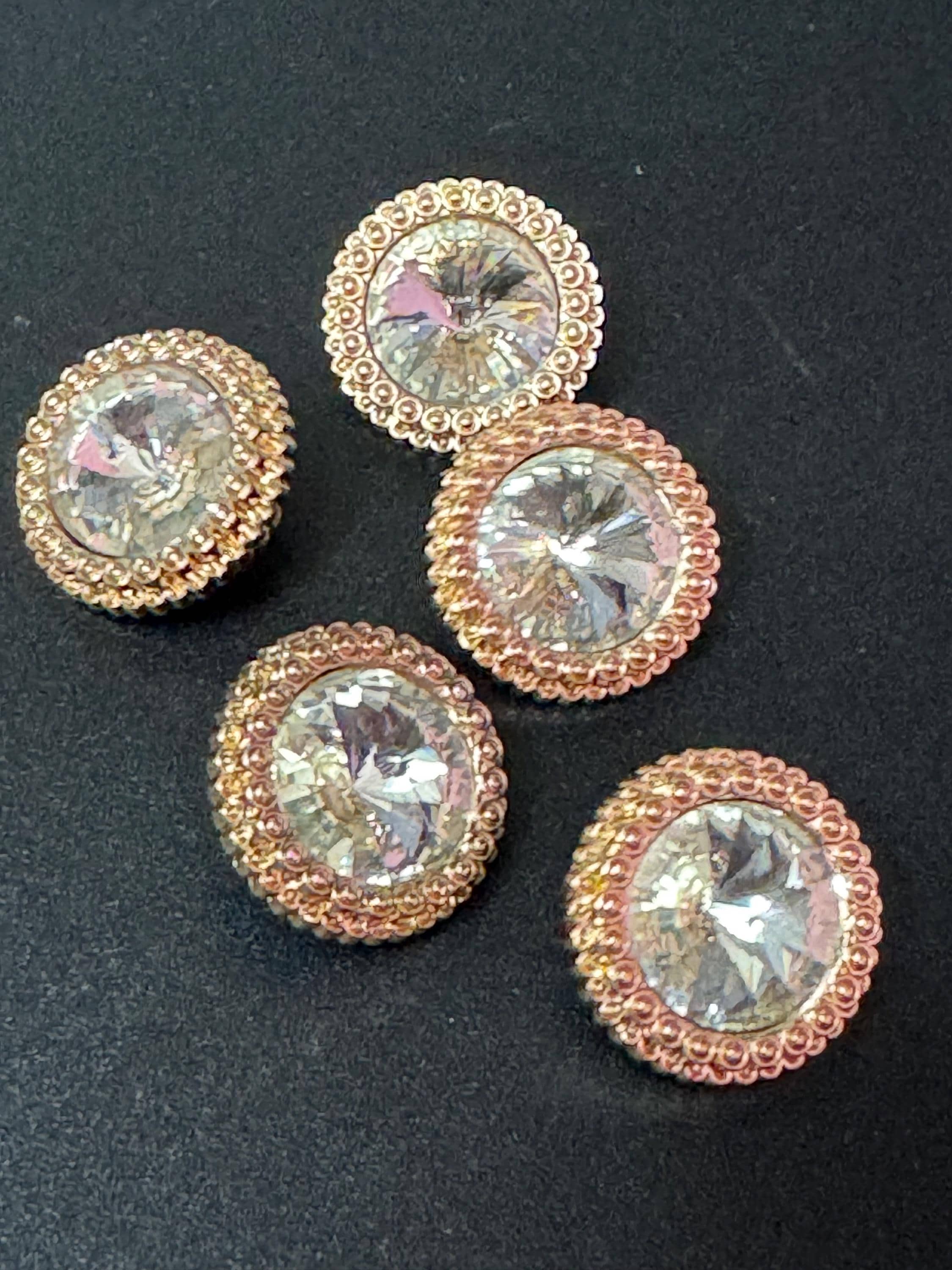 21mm clear Rivoli Crystal glass buttons, pack of 5, gold tone metal 20mm