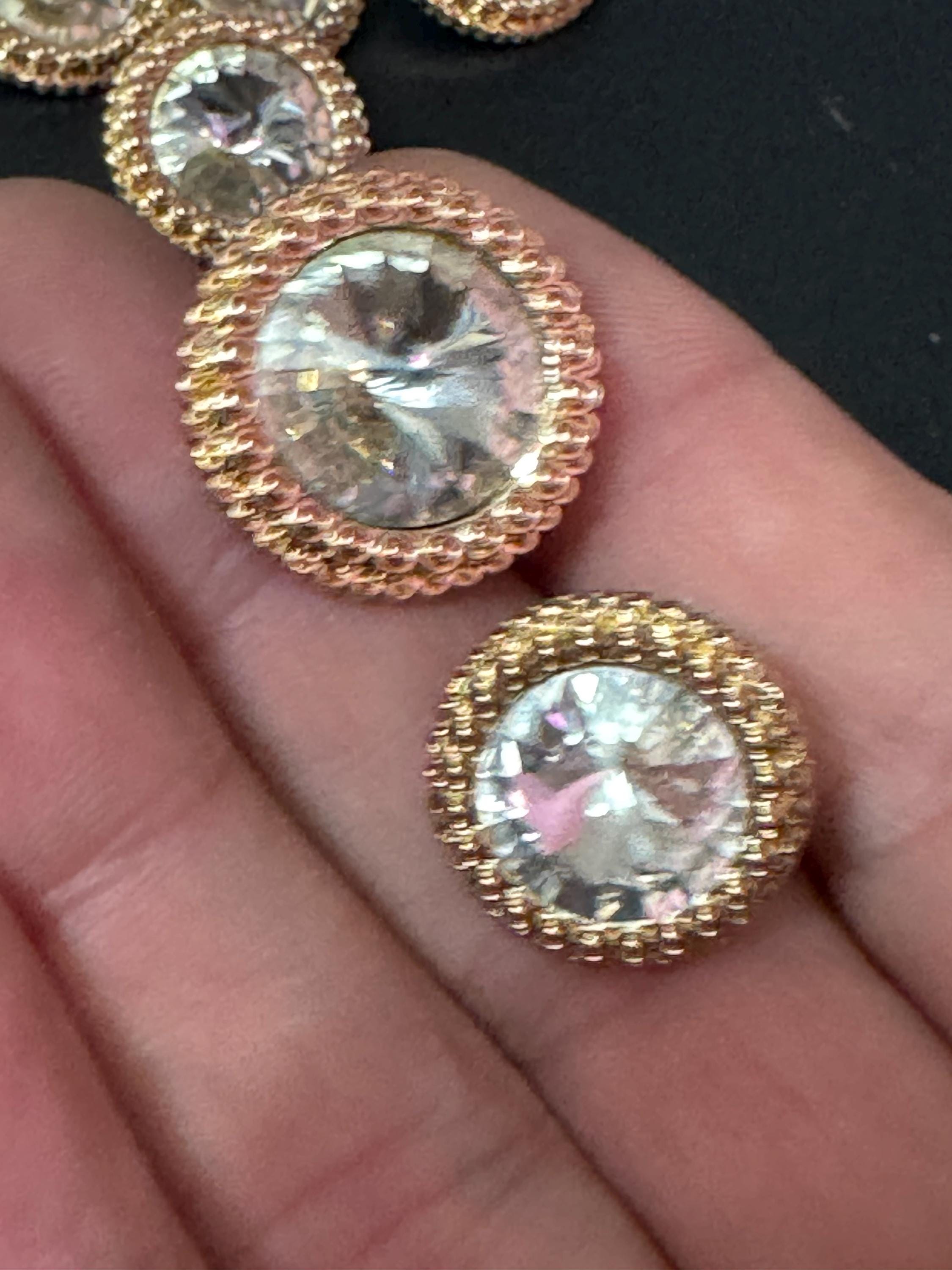 21mm clear Rivoli Crystal glass buttons, pack of 5, gold tone metal 20mm