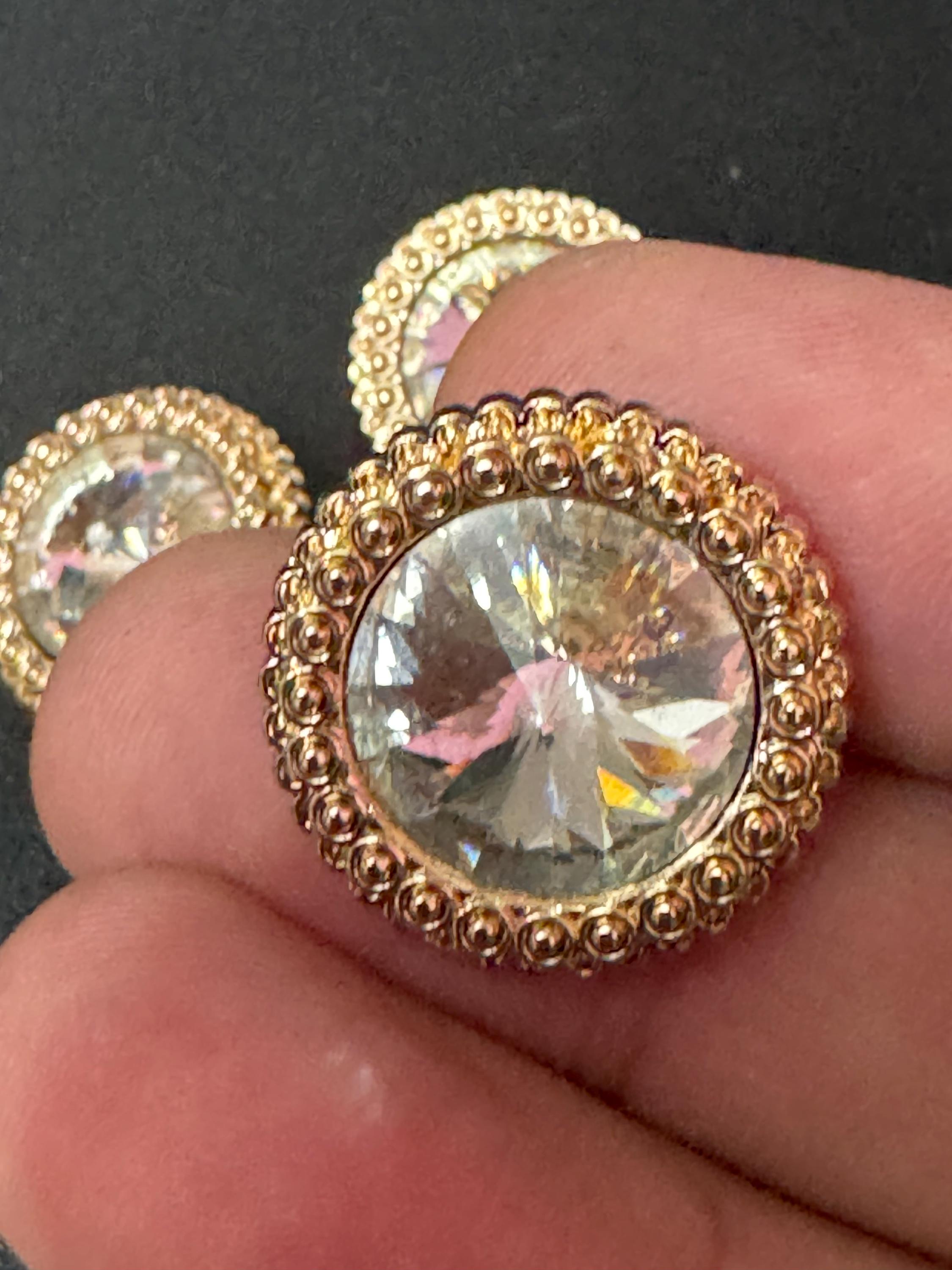 21mm clear Rivoli Crystal glass buttons, pack of 5, gold tone metal 20mm