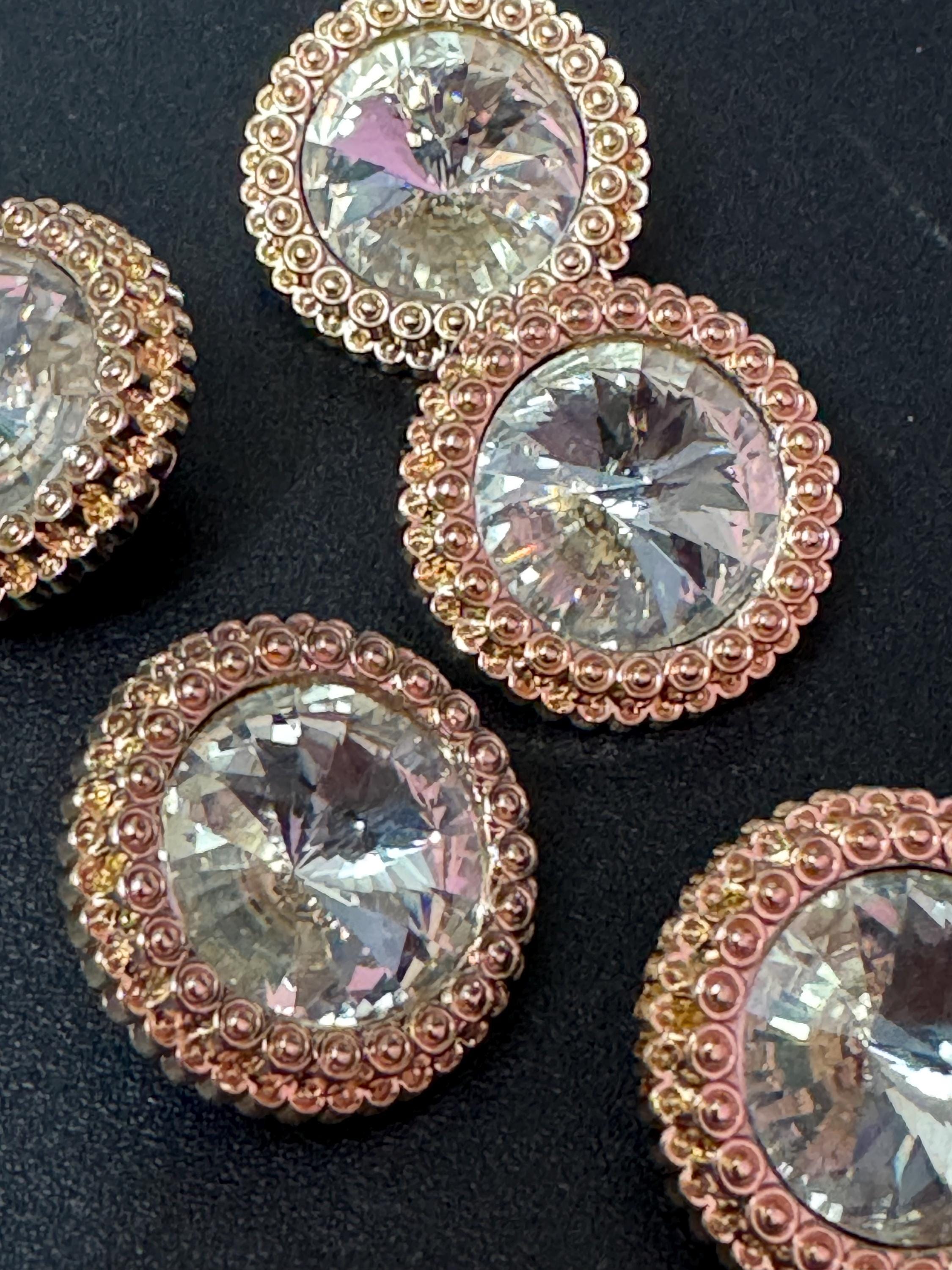 21mm clear Rivoli Crystal glass buttons, pack of 5, gold tone metal 20mm