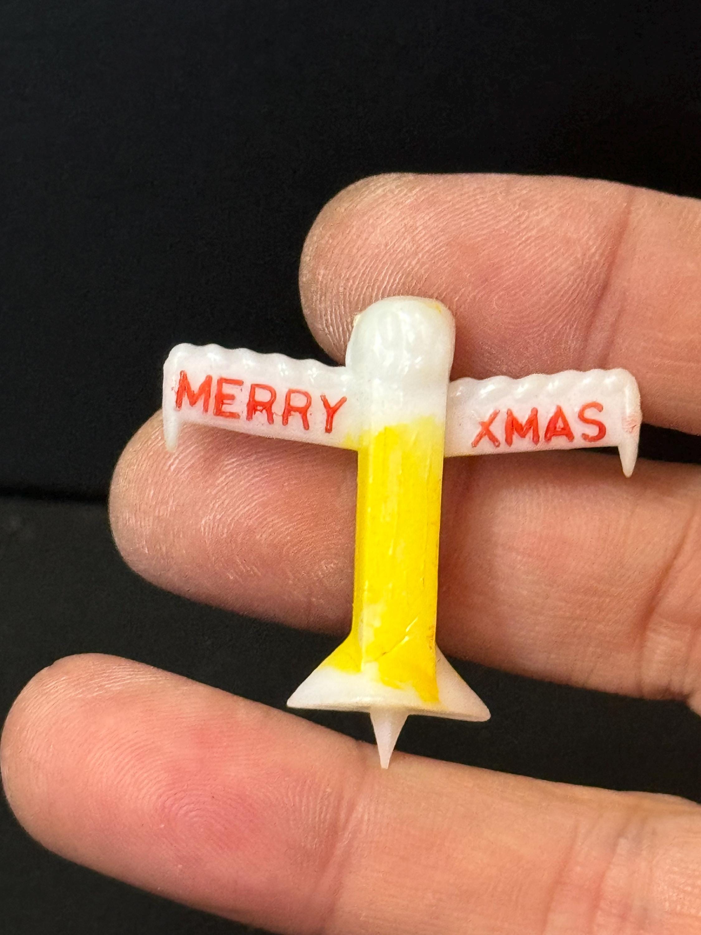 Vintage 1 x miniature MERRY XMAS street sign post Christmas cake topper decoration