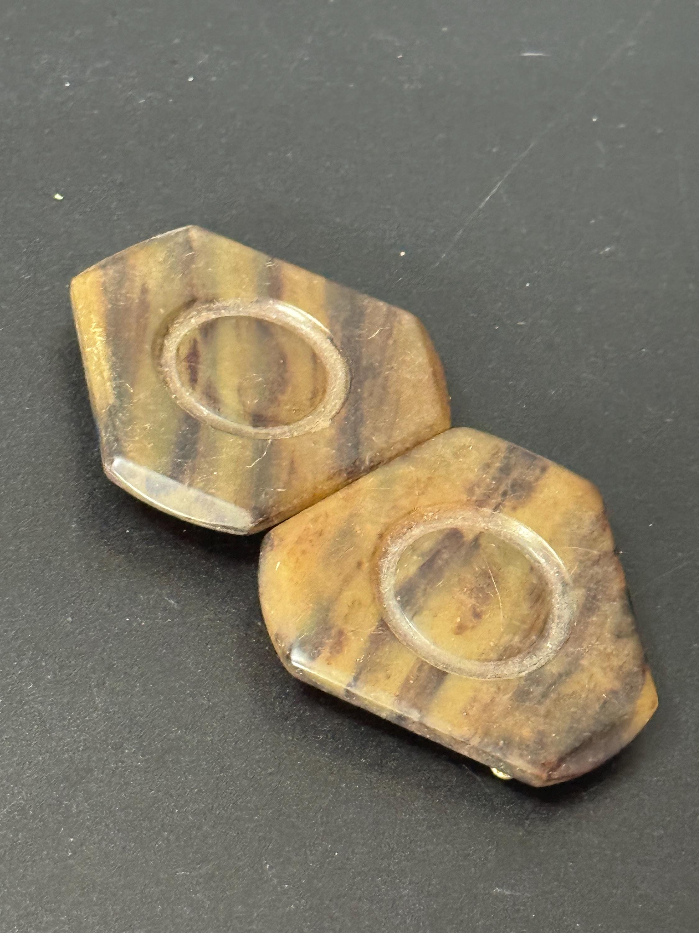 Large Art Deco 2 part BROWN early celluloid plastic belt buckle