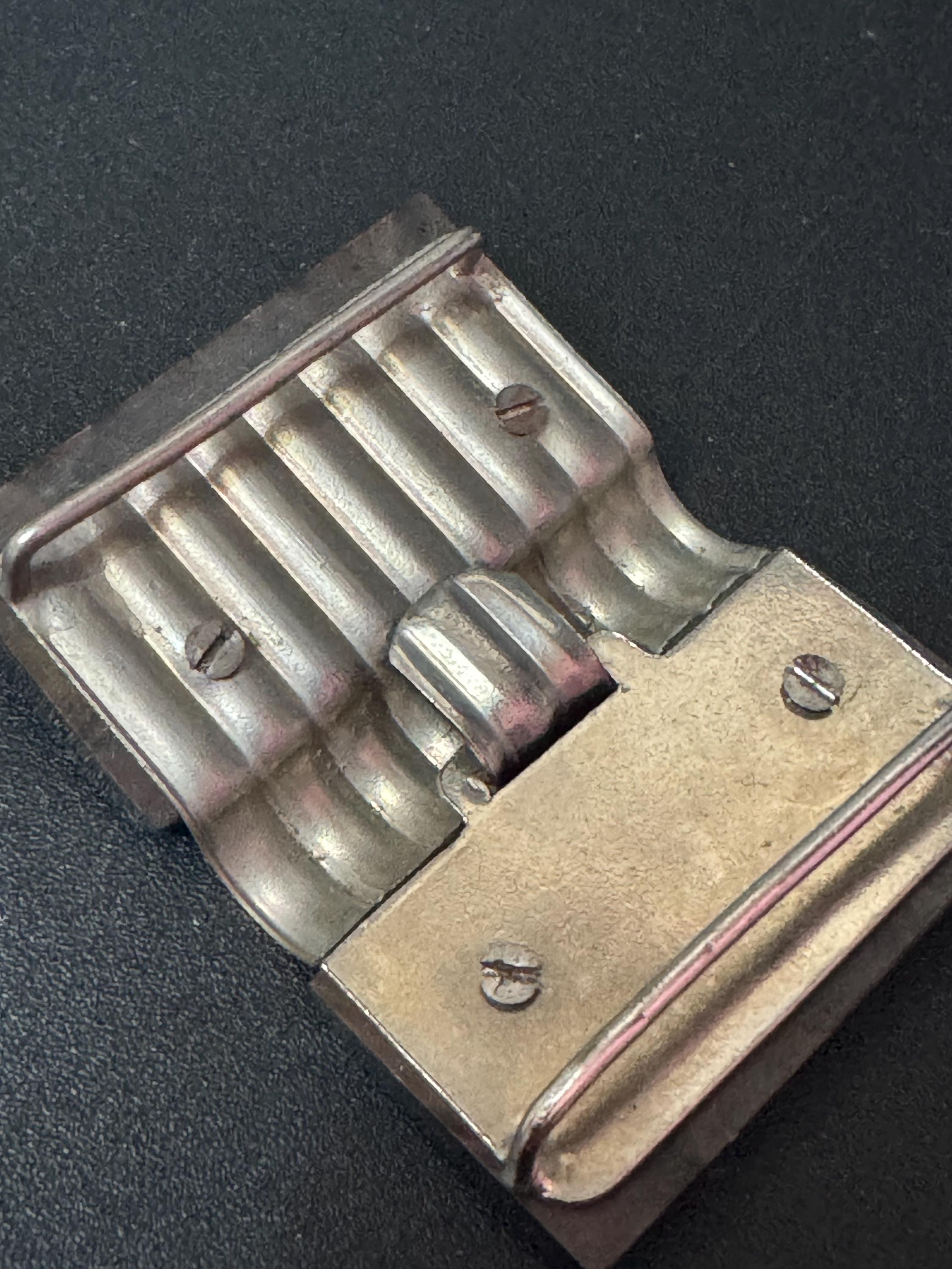True Art Deco 2 part BROWN early celluloid plastic belt buckle chrome