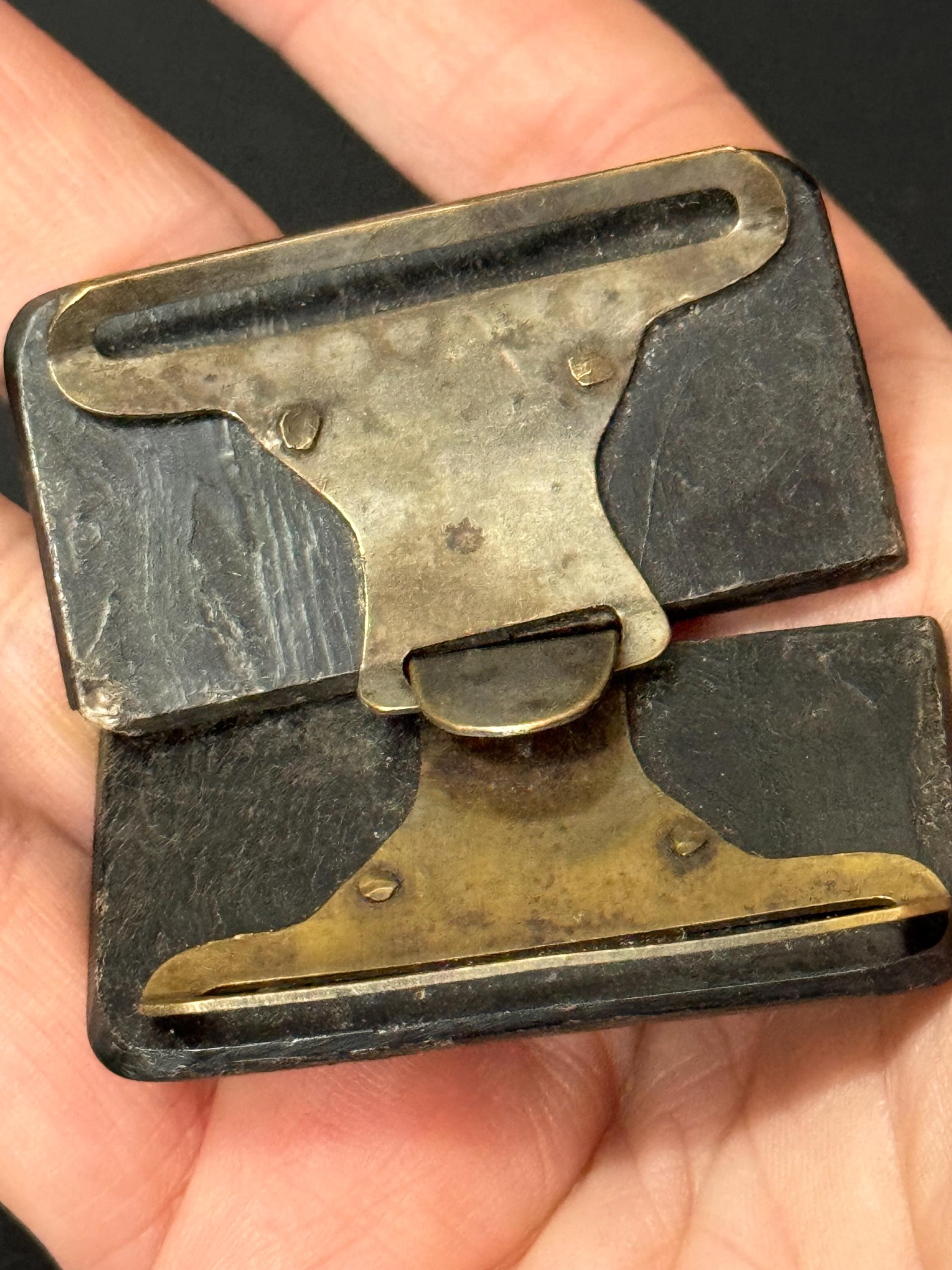 True Art Deco 2 part BROWN early celluloid and metal plastic belt buckle