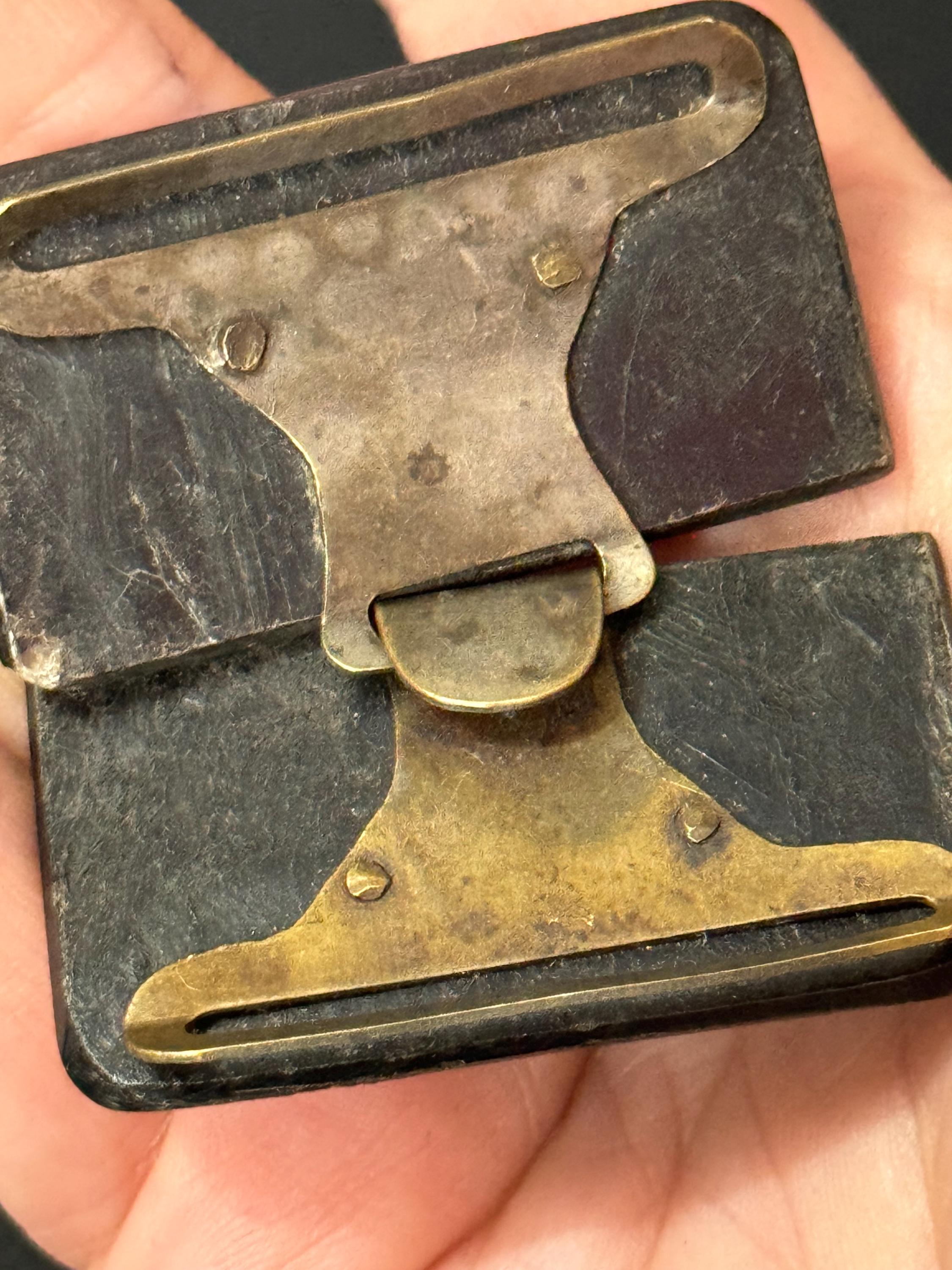 True Art Deco 2 part BROWN early celluloid and metal plastic belt buckle
