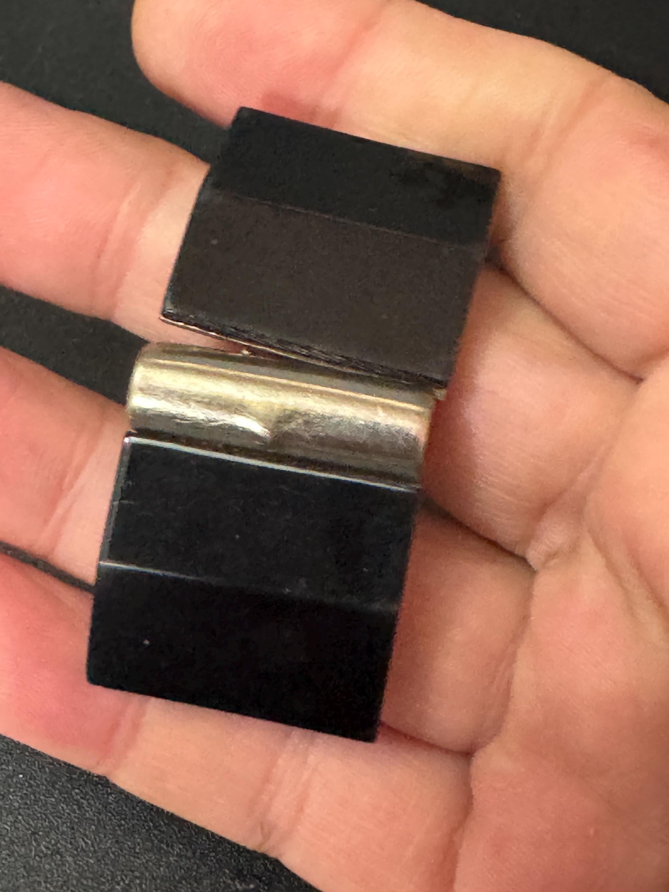 True Art Deco 2 part BLACK early celluloid plastic belt buckle chrome silver