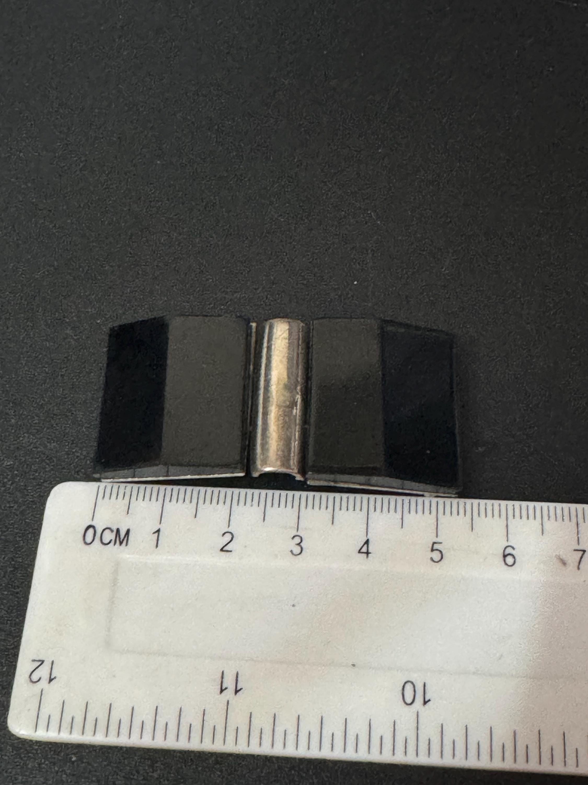 True Art Deco 2 part BLACK early celluloid plastic belt buckle chrome silver