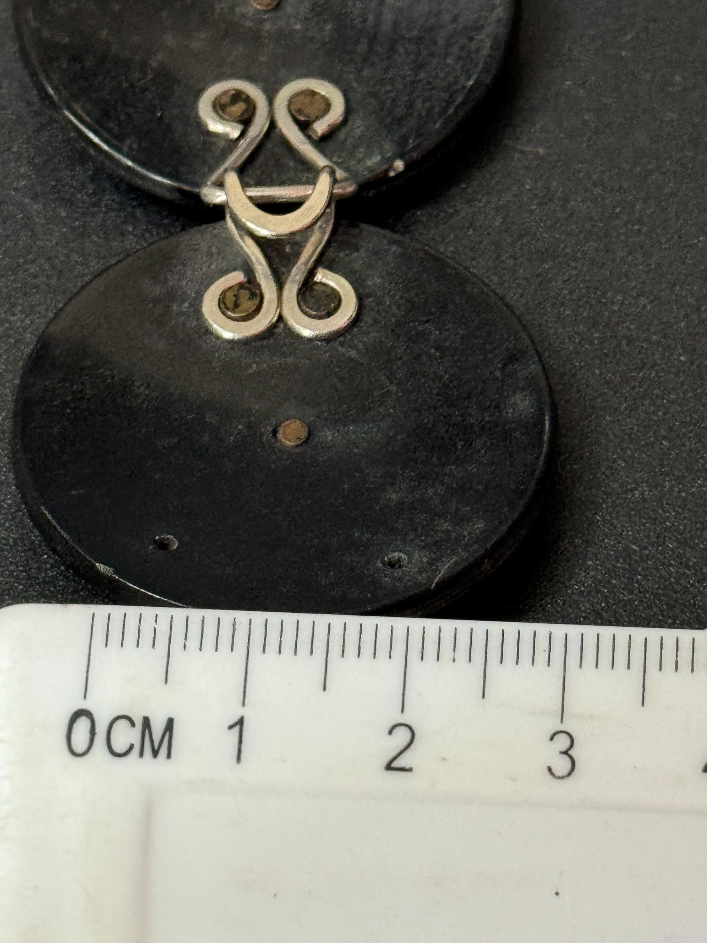 True Art Deco 2 part BLACK early celluloid plastic belt buckle