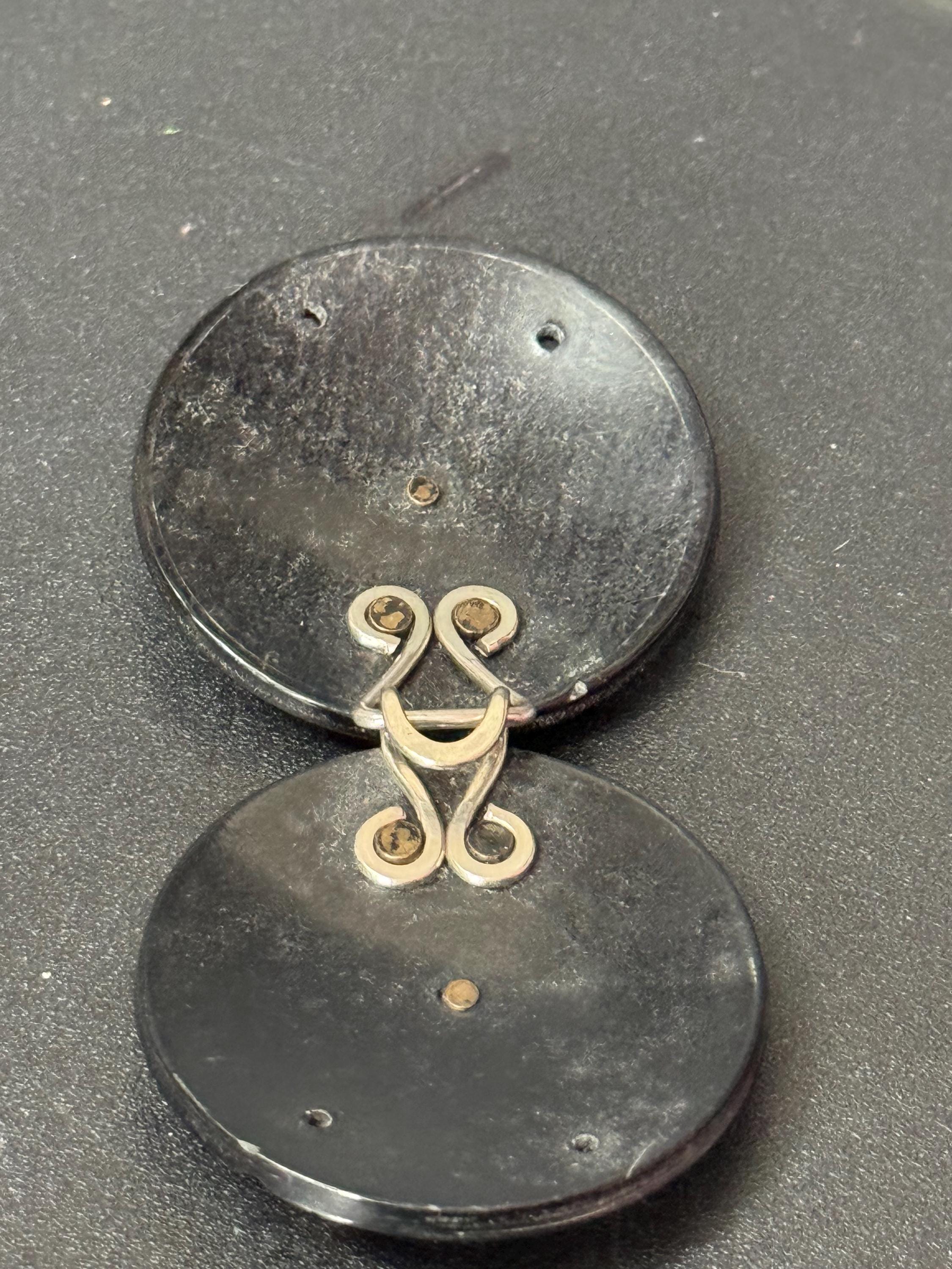 True Art Deco 2 part BLACK early celluloid plastic belt buckle