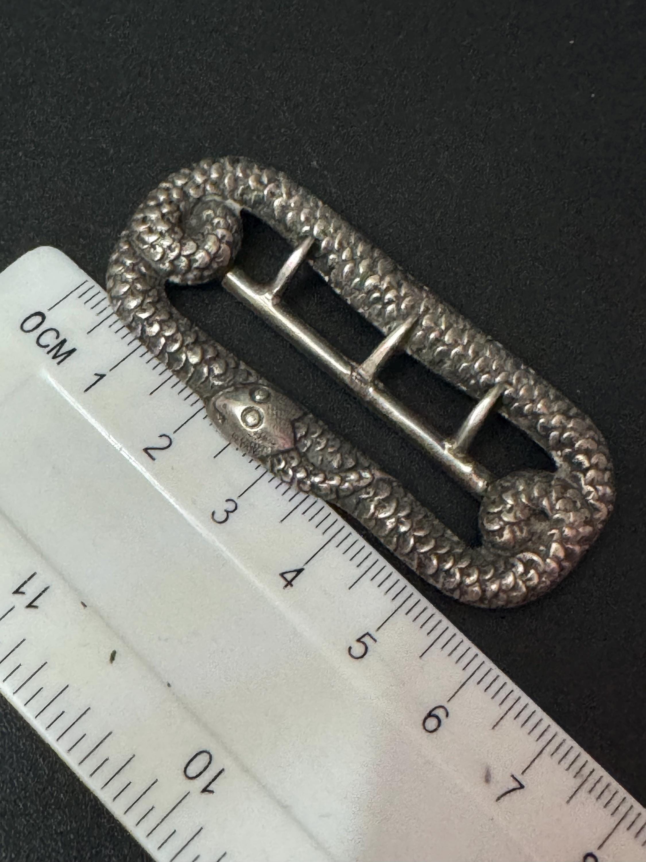 Antique Georgian 7cm  x 3cm 1900s unmarked silver tone SNAKE serpent metal belt buckle