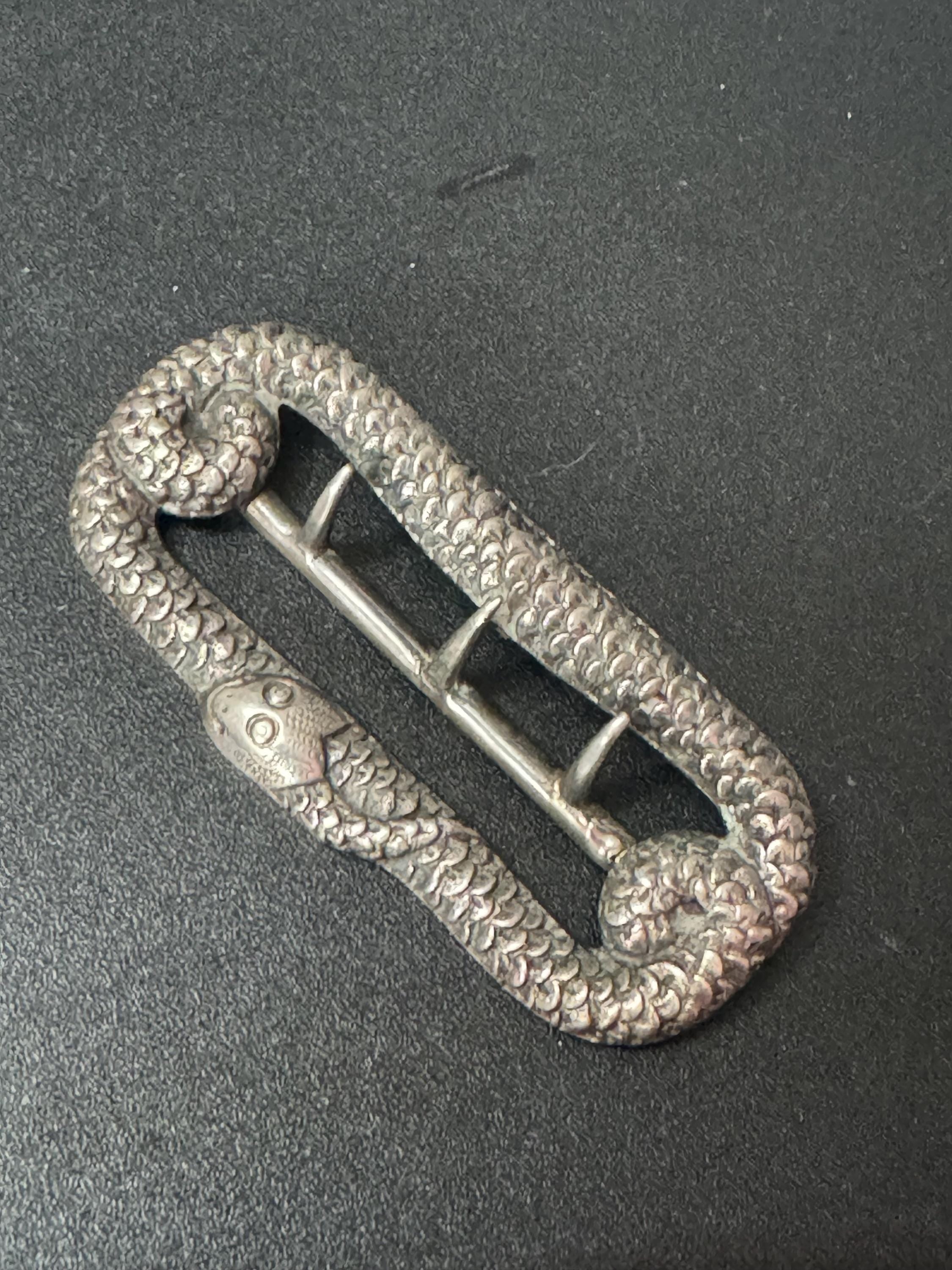 Antique Georgian 7cm  x 3cm 1900s unmarked silver tone SNAKE serpent metal belt buckle