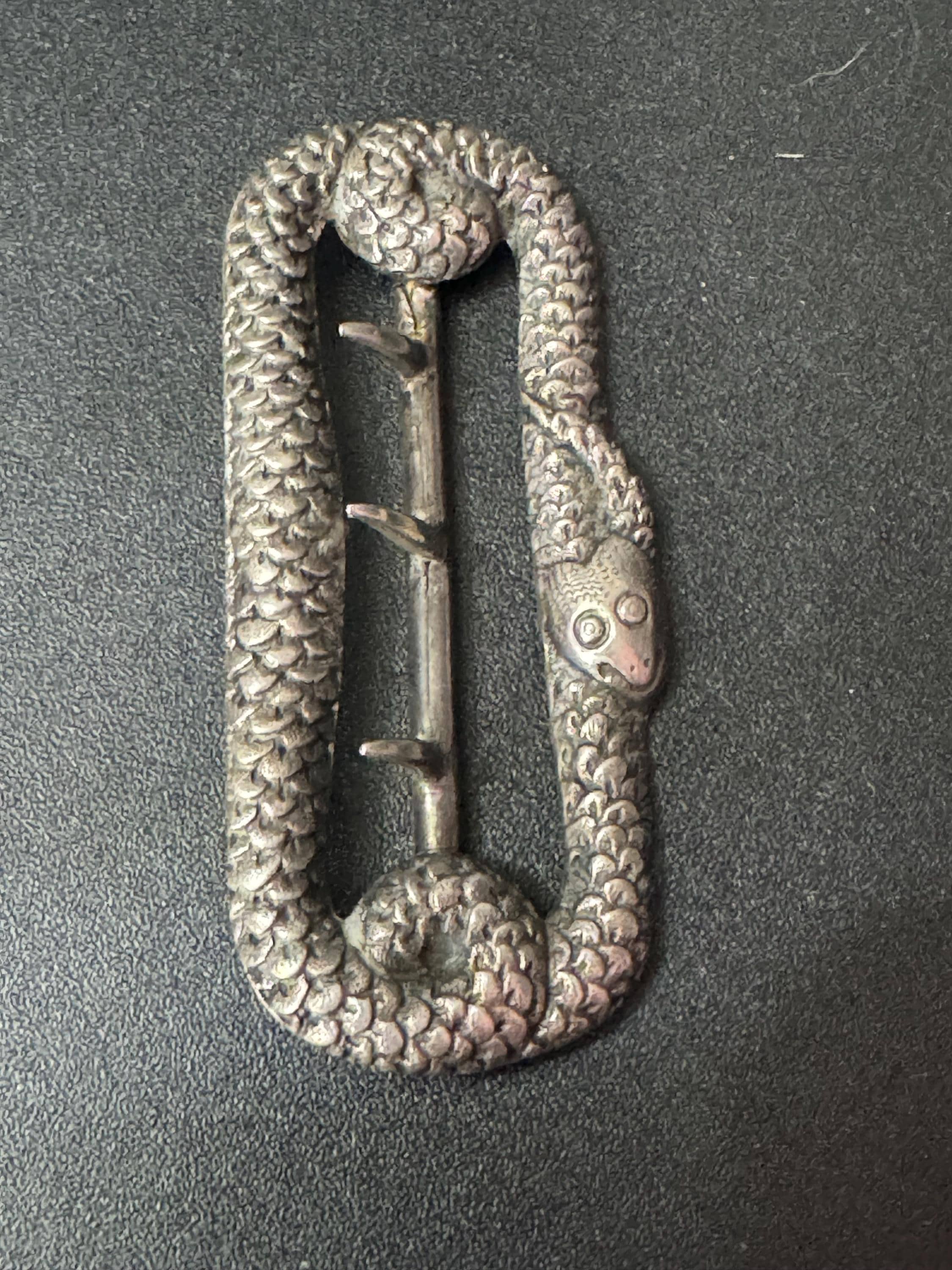 Antique Georgian 7cm  x 3cm 1900s unmarked silver tone SNAKE serpent metal belt buckle