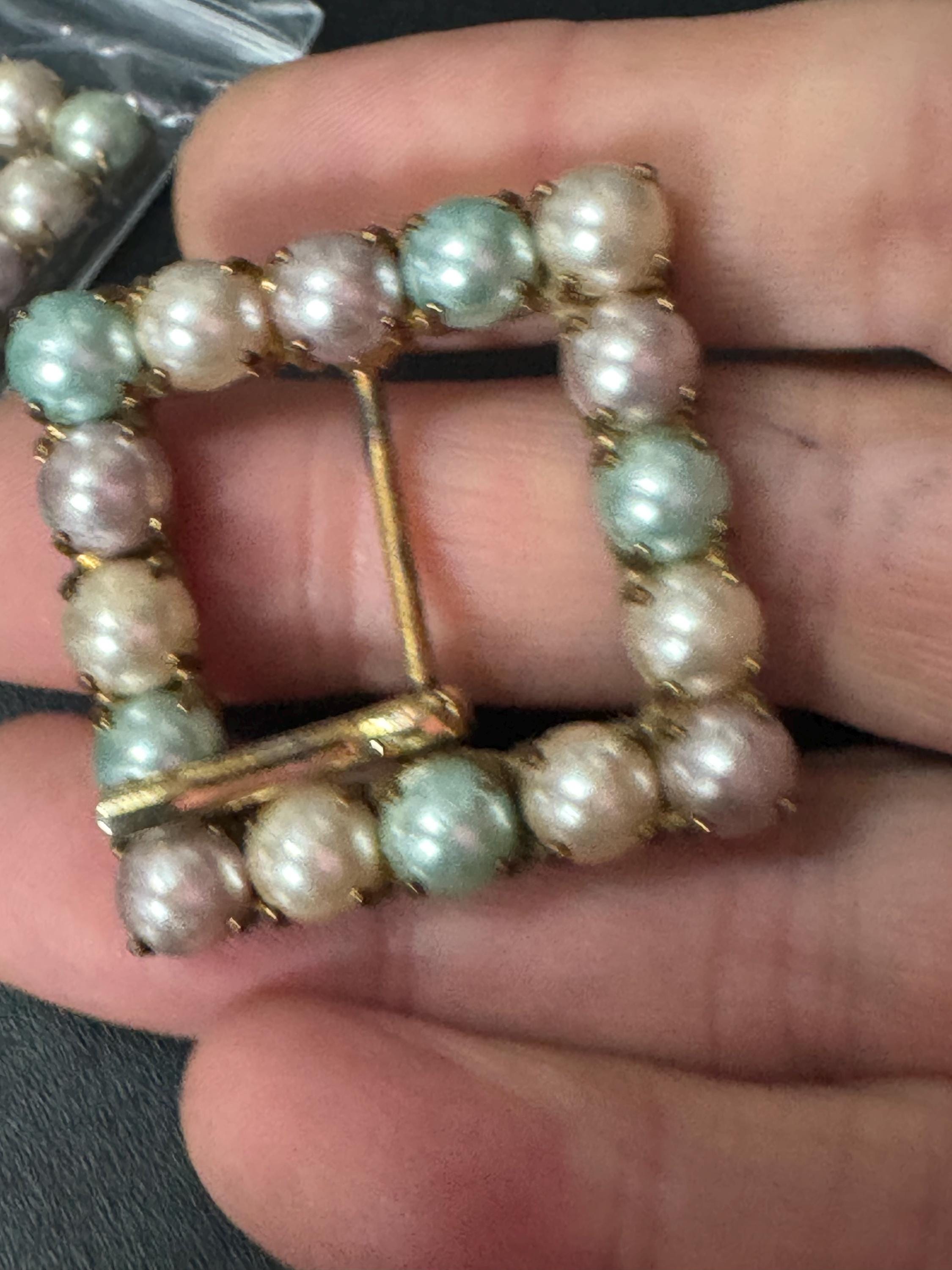 Vintage Claw Set Clear Pink blue cream faux pearl Belt square Buckle