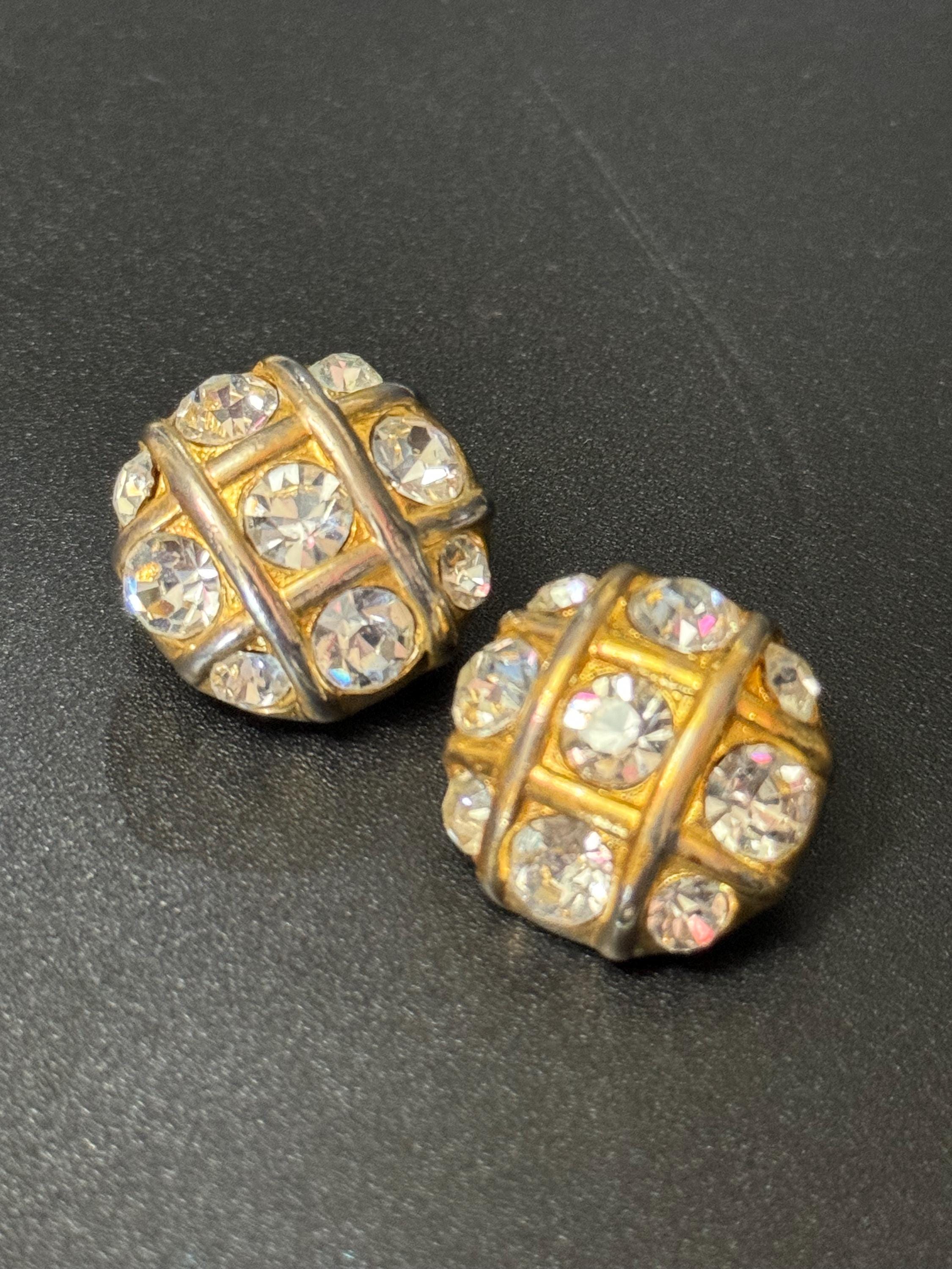 Clear Diamanté paste gold tone round Clip On Earrings