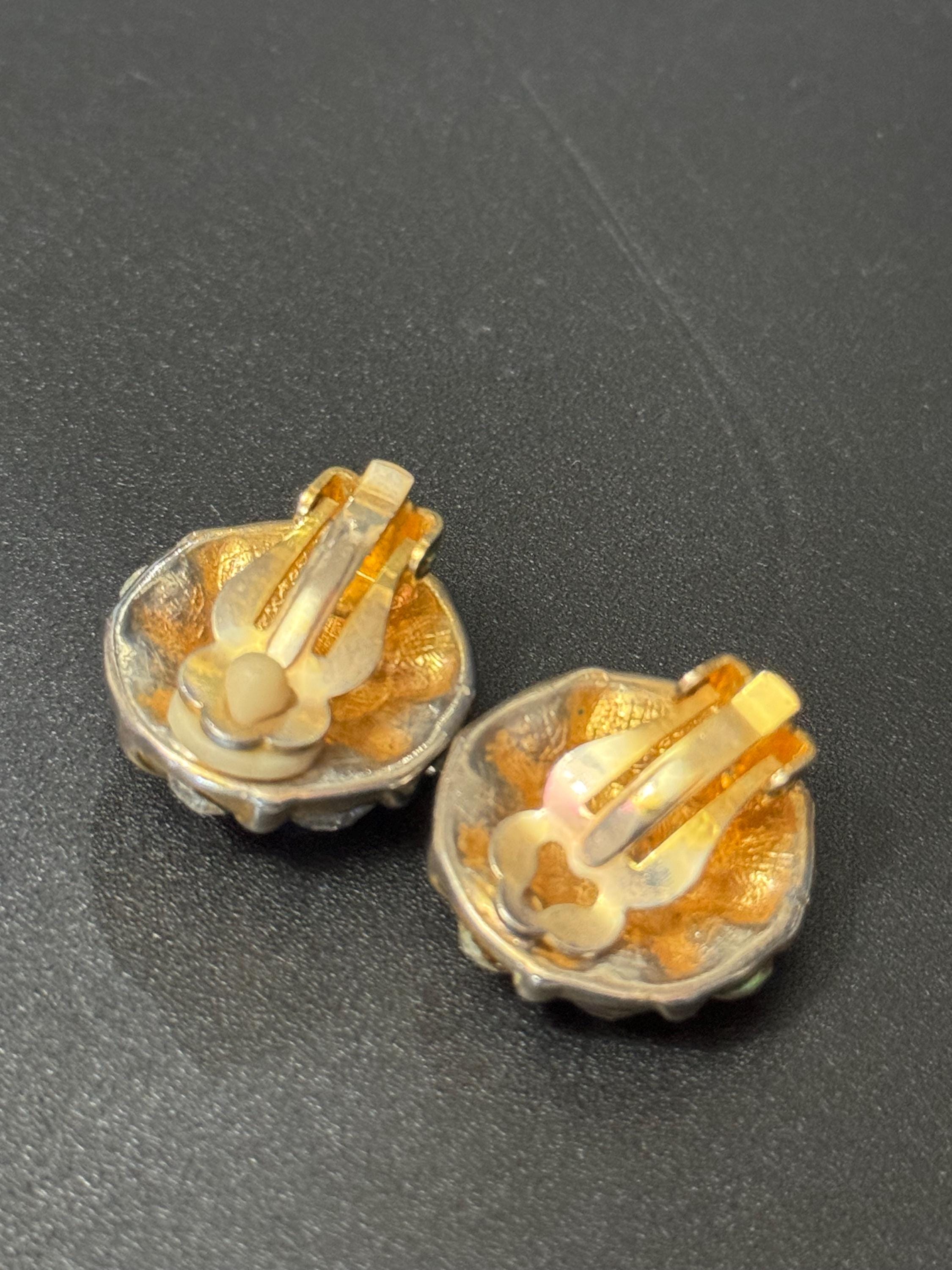 Clear Diamanté paste gold tone round Clip On Earrings