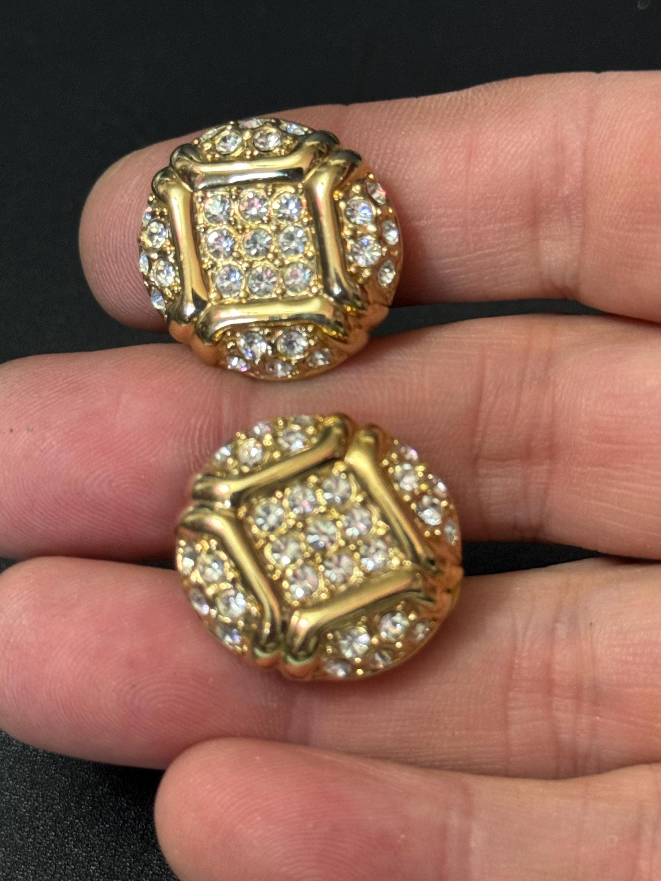 Clear Diamanté paste gold tone round Clip On Earrings