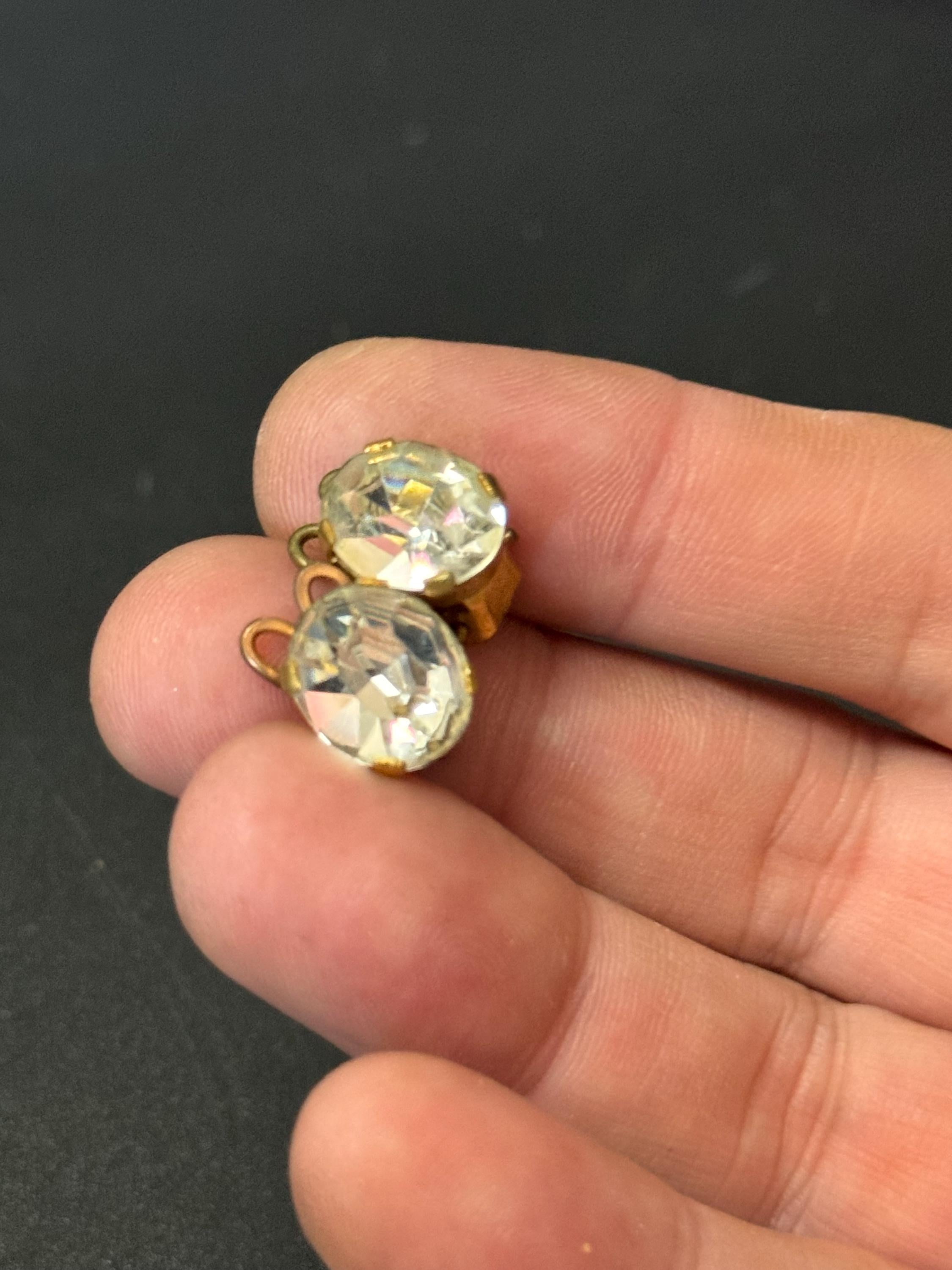 Small dainty oval Clear Diamanté paste gold tone Clip On Earrings