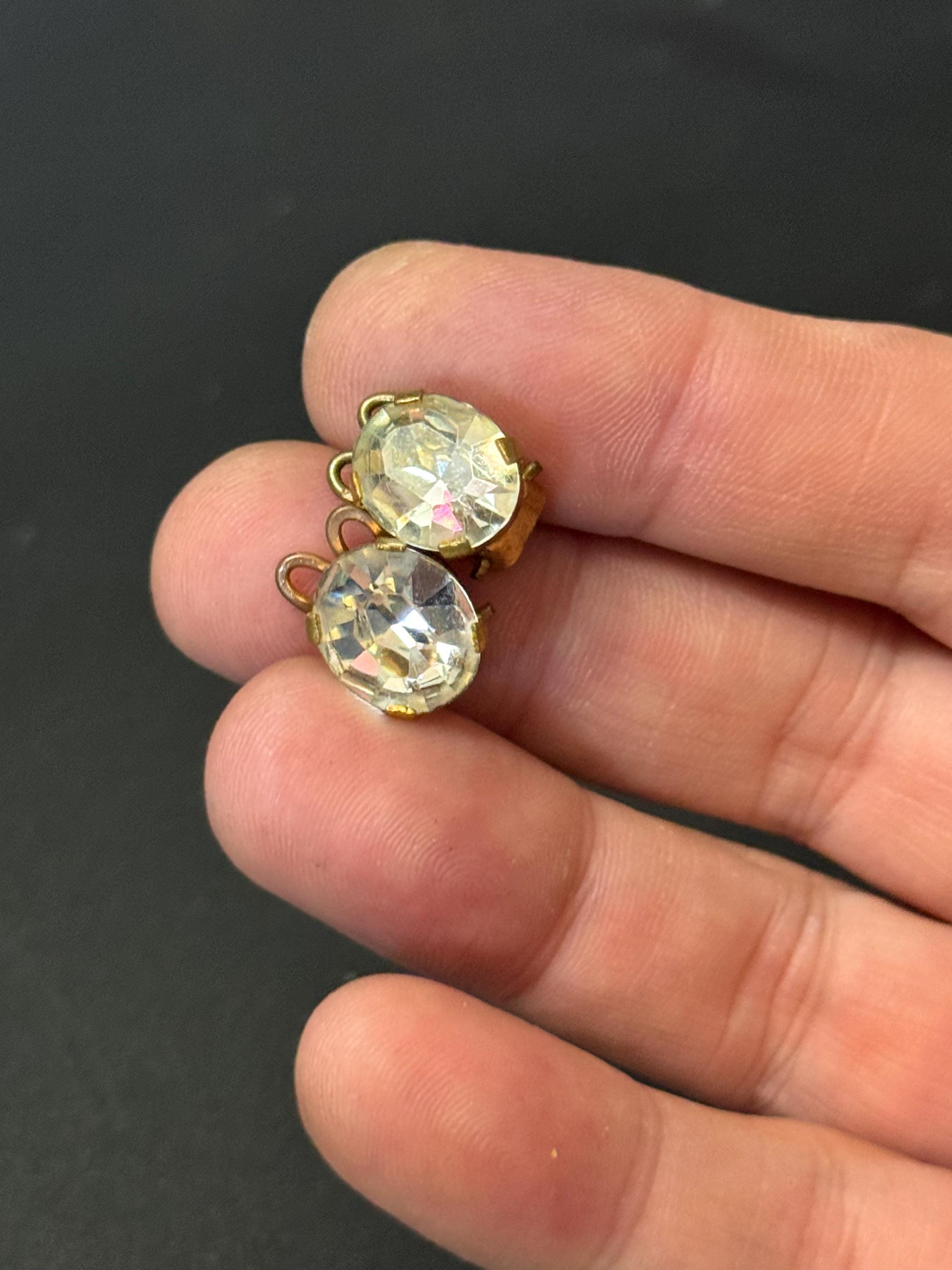 Small dainty oval Clear Diamanté paste gold tone Clip On Earrings