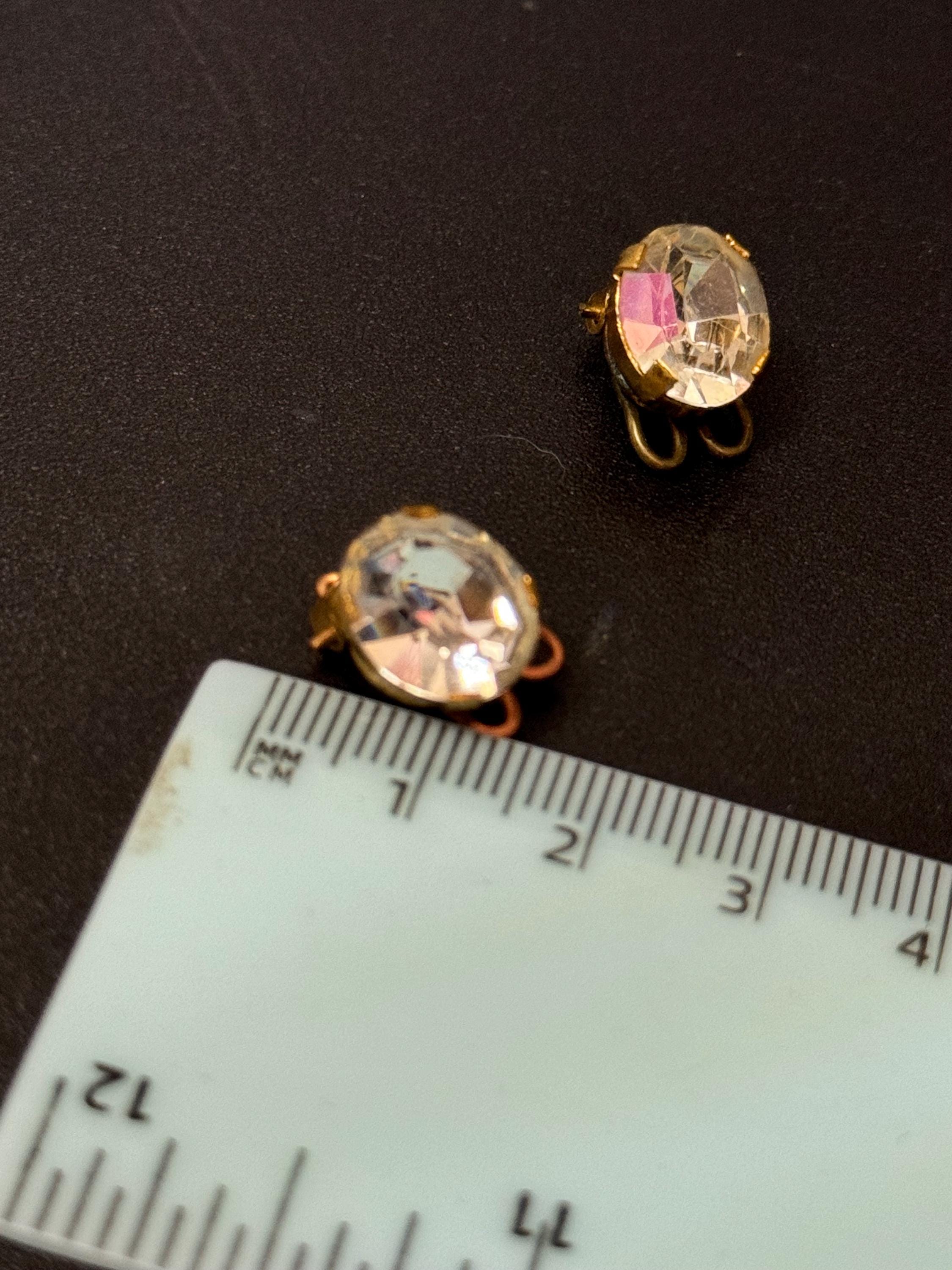 Small dainty oval Clear Diamanté paste gold tone Clip On Earrings