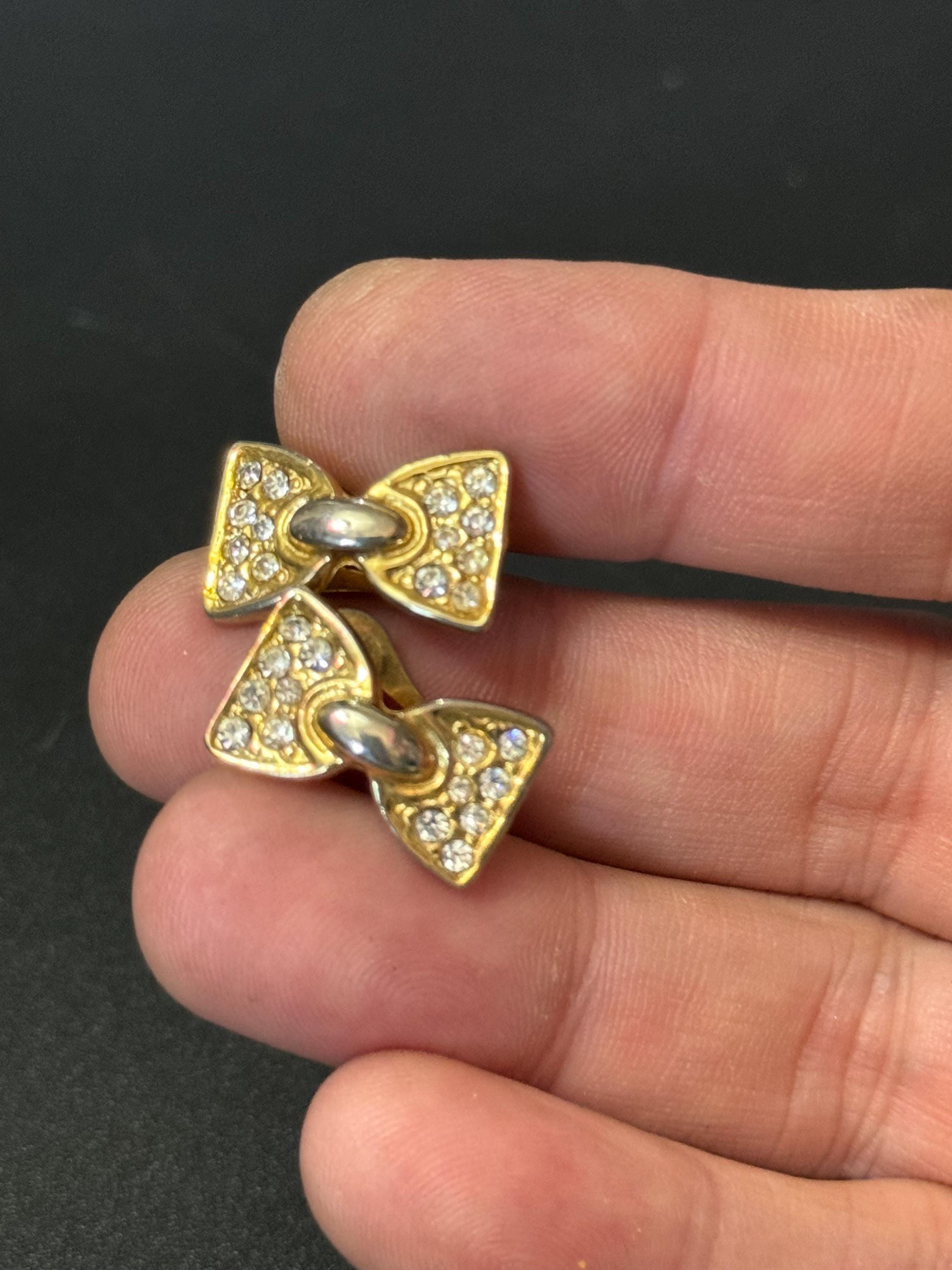 Small clear Diamanté paste gold tone bow shaped Clip On Earrings