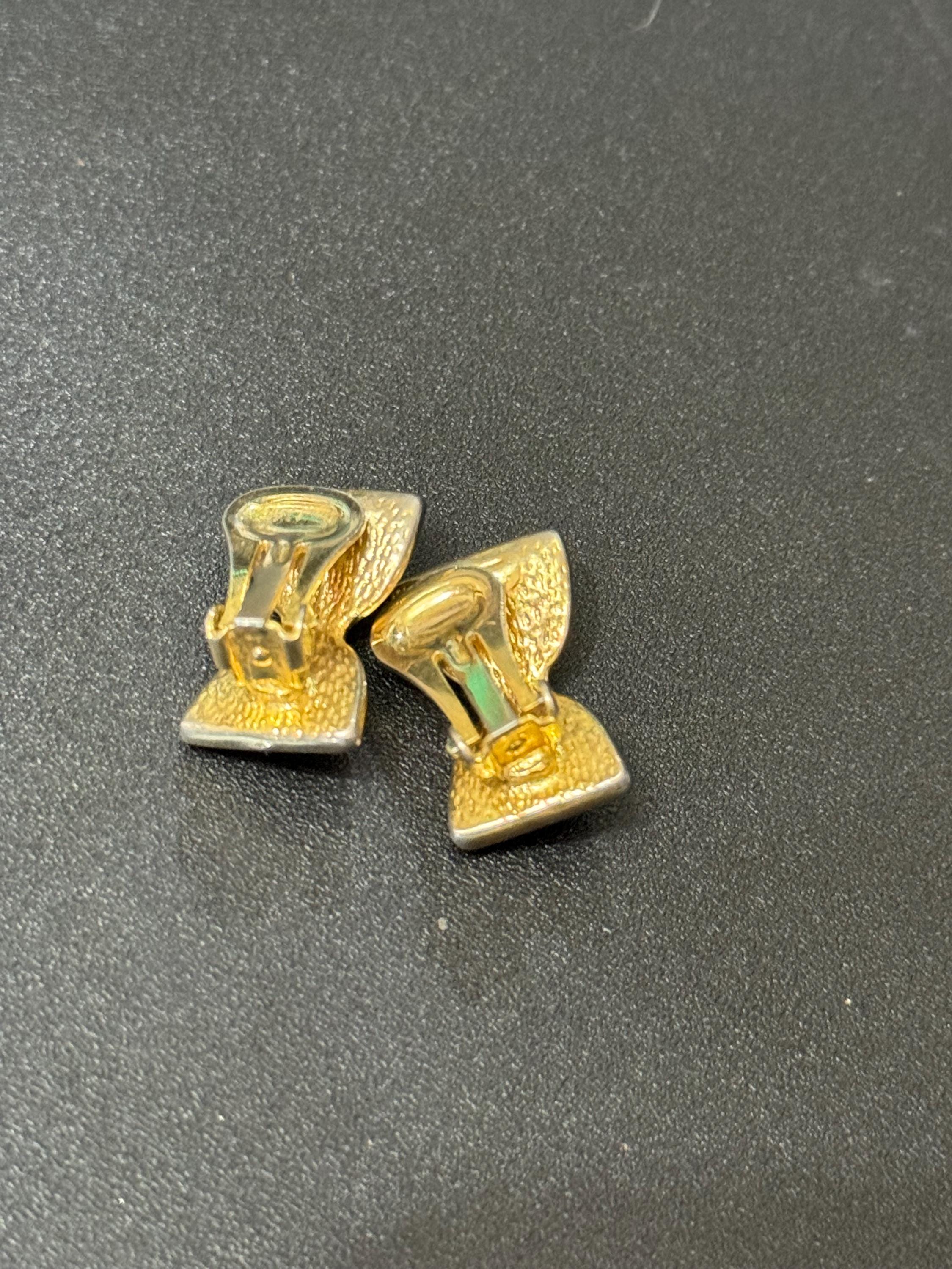 Small clear Diamanté paste gold tone bow shaped Clip On Earrings