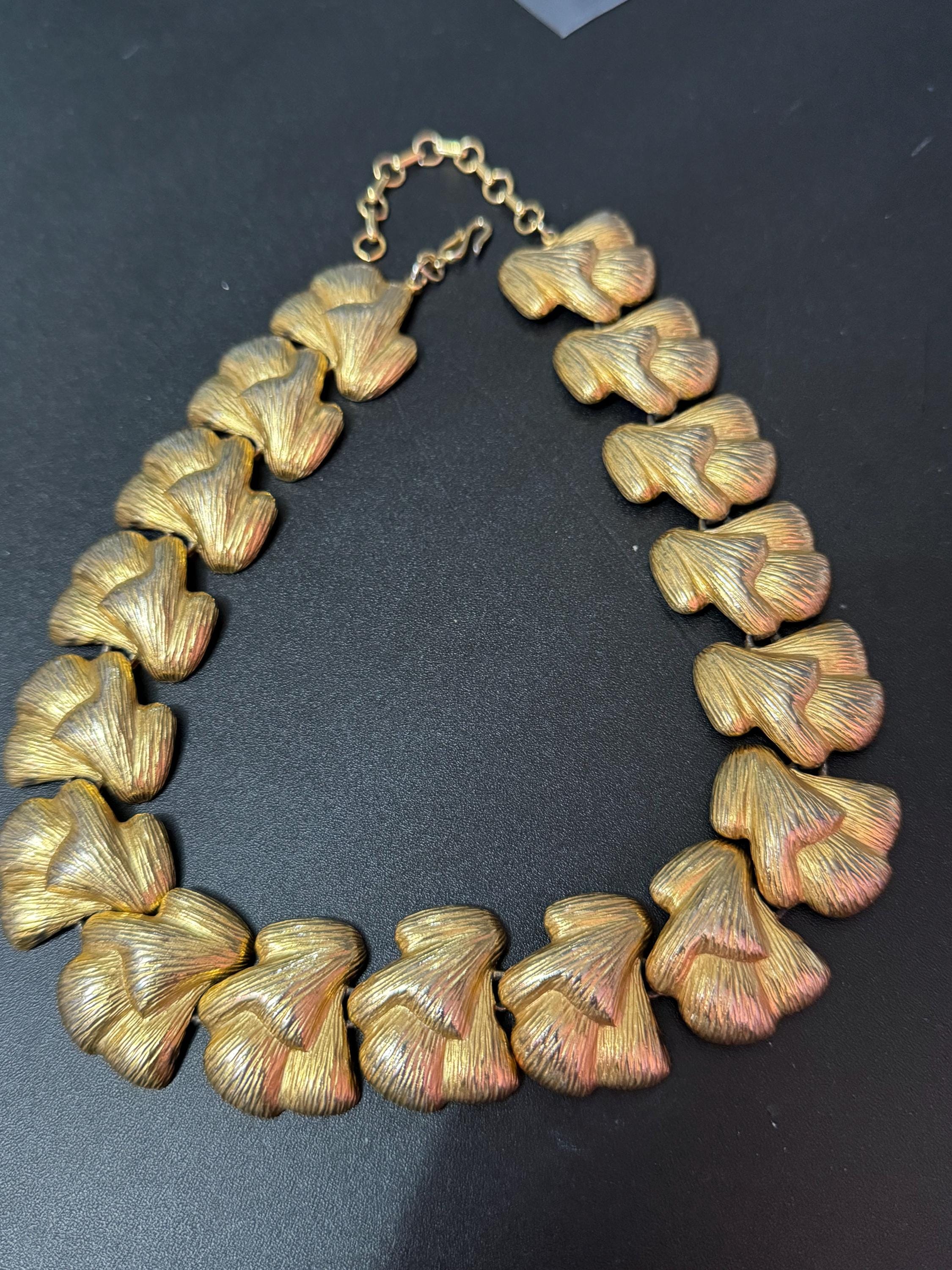 signed Piscitelli wide link chunky gold tone choker necklace 44cm
