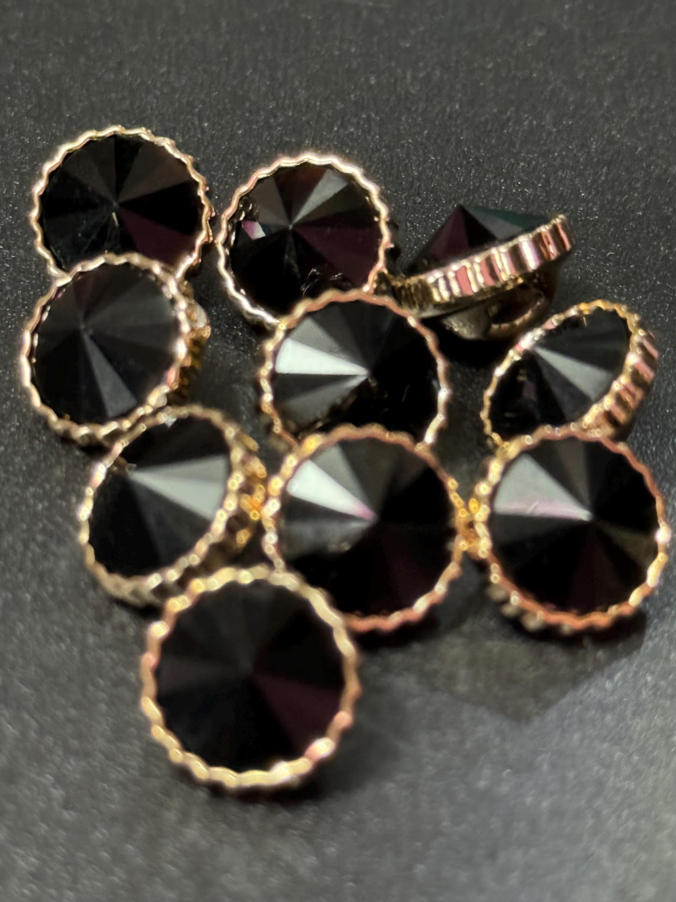 Black Rivoli Diamond Buttons: Acrylic Crystal with Gold Casings (12mm, Pack of 10)