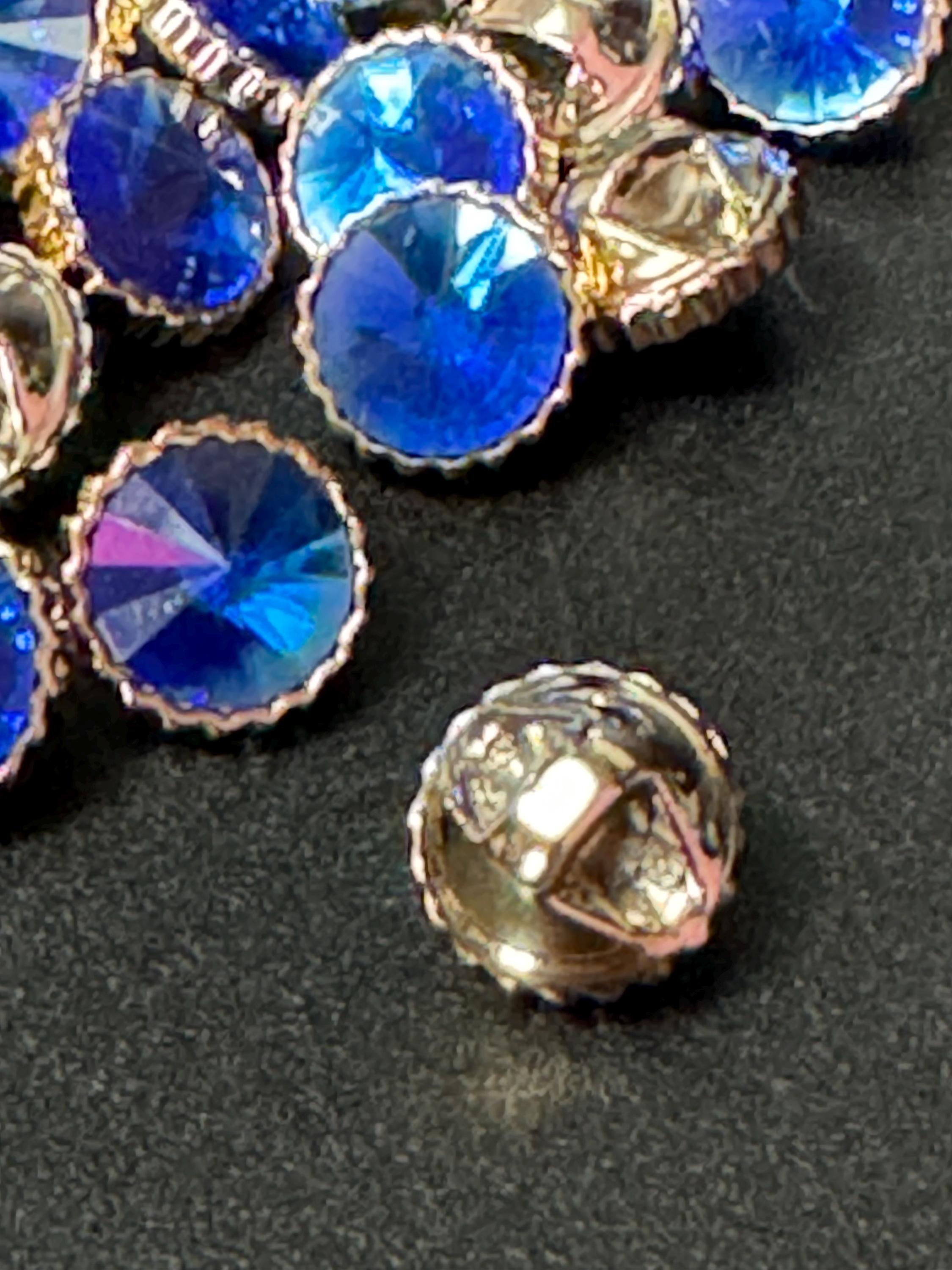 Pack of 10 - 12mm Sapphire Blue Rivoli Diamond Acrylic Crystal Buttons with Gold Tone Casings