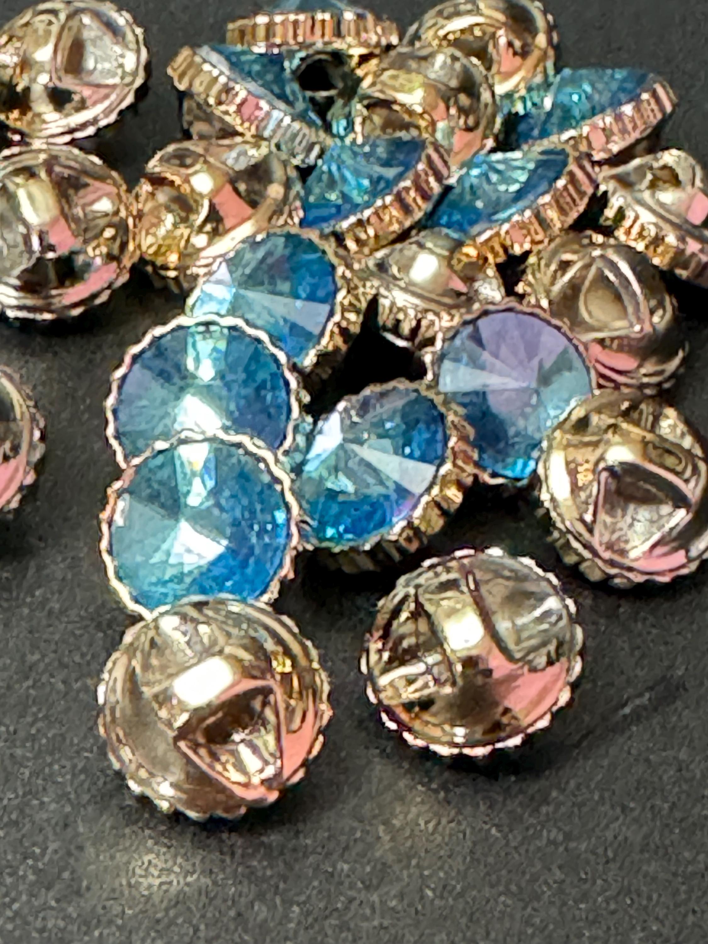 Light Blue Rivoli diamanté Buttons: 12mm Acrylic Crystal with Gold Tone - 10 Pack