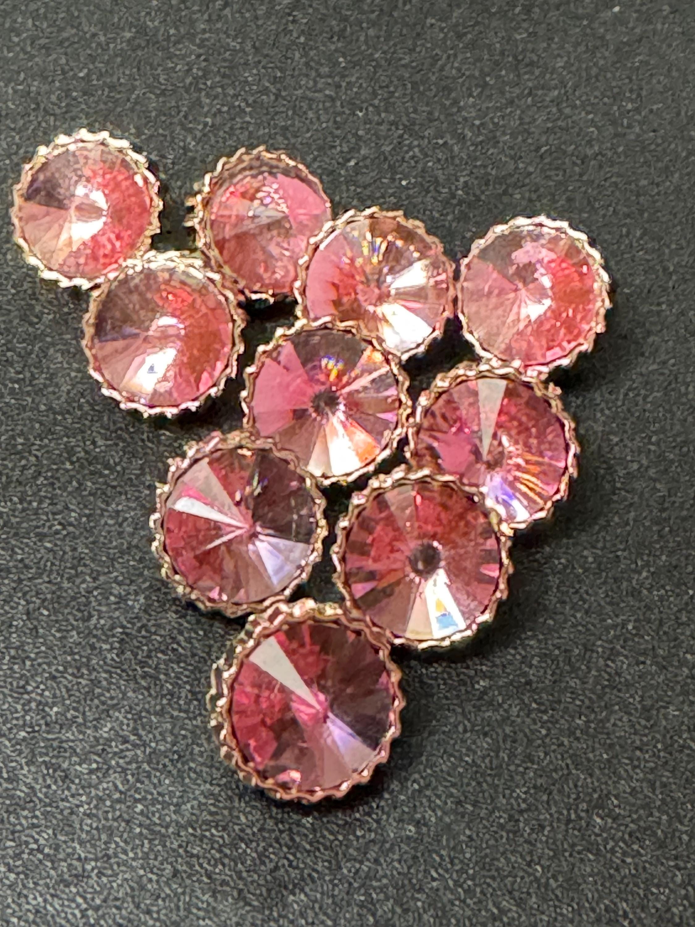 Pack 10 12mm light PINK Rivoli diamond acrylic Crystal plastic buttons gold tone
