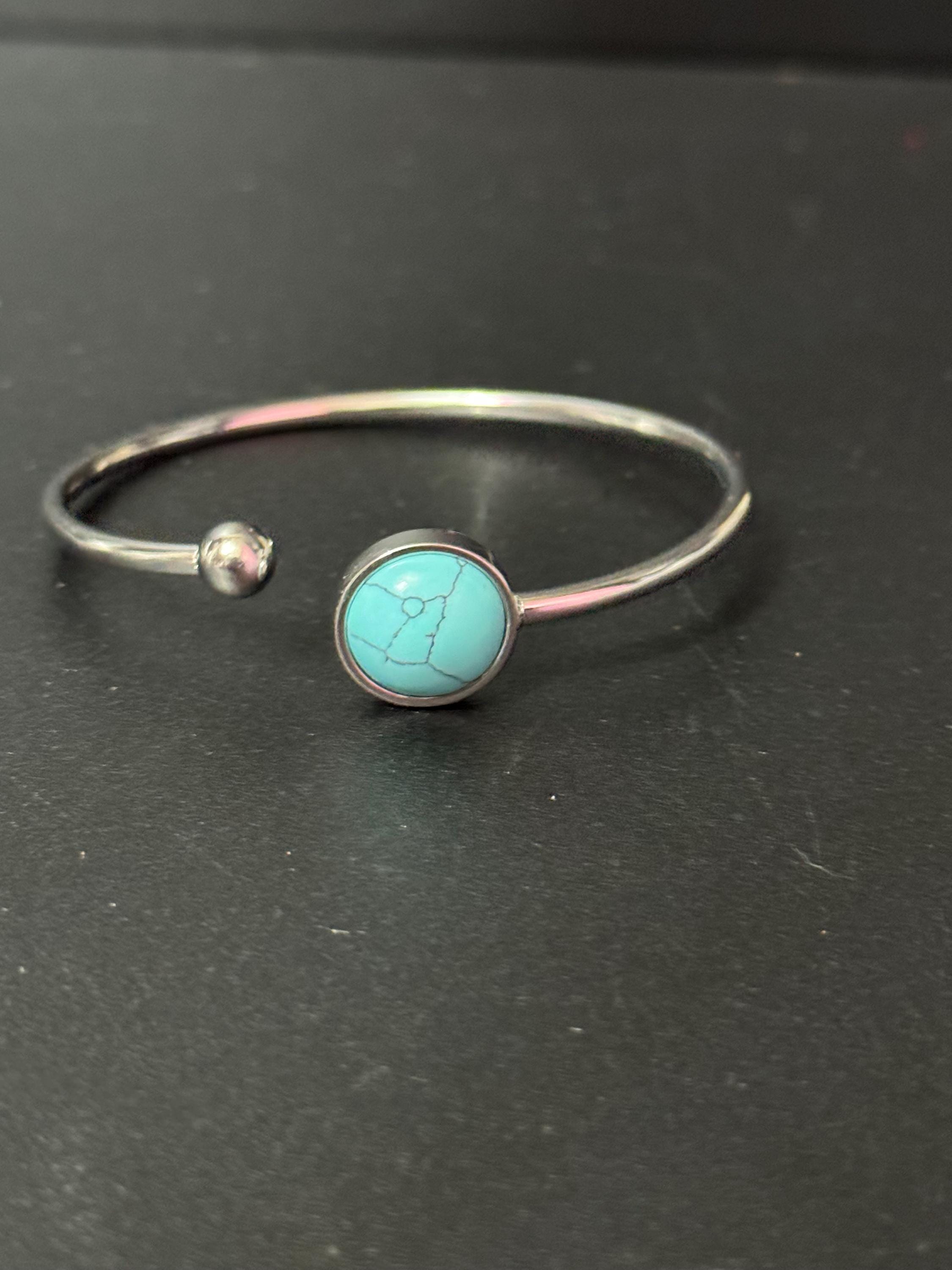 turquoise gemstone stainless steel 12mm cabochon bangle bracelet