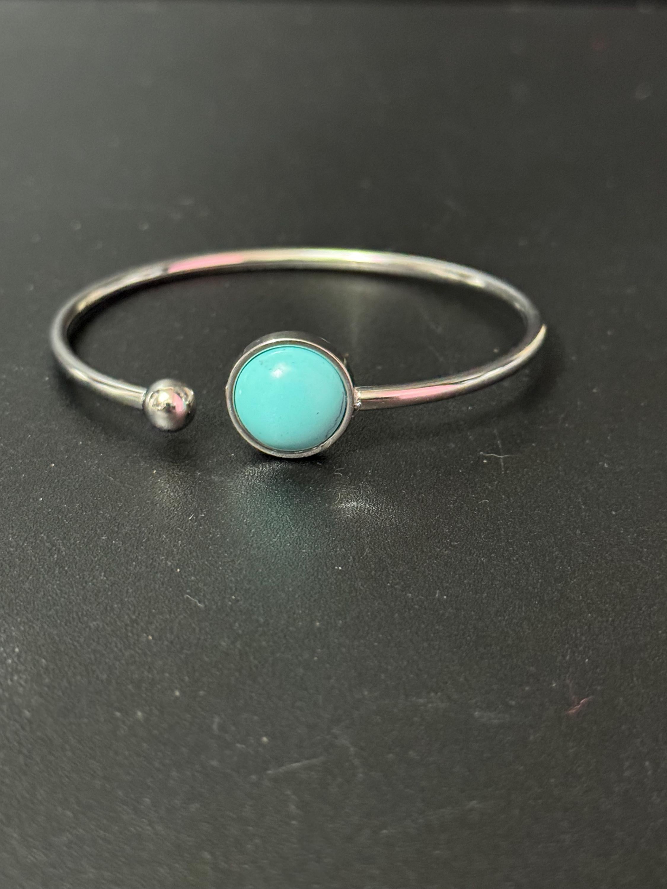 turquoise gemstone stainless steel 12mm cabochon bangle bracelet