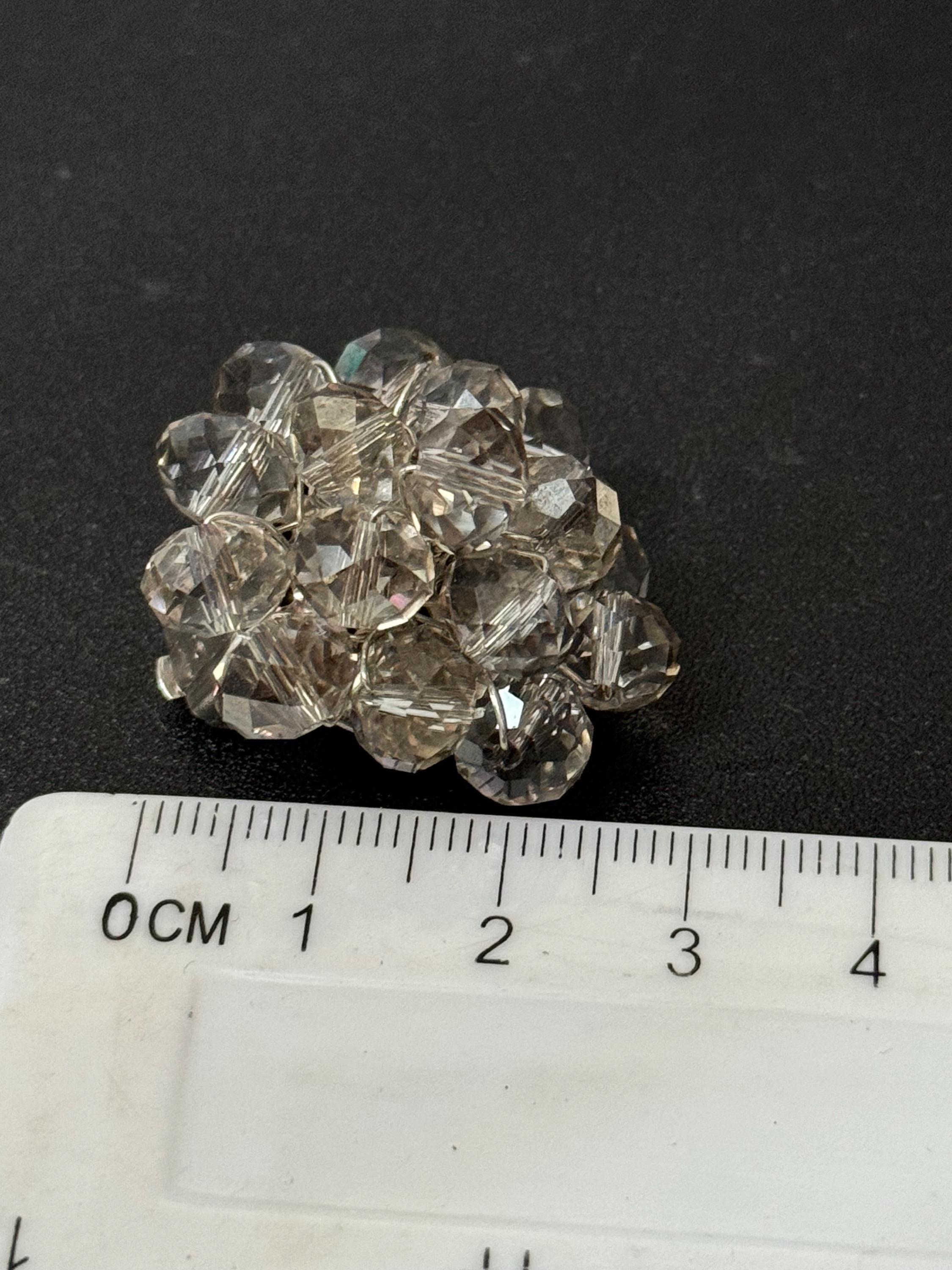 Vintage 1940s 1950s clear faceted glass beaded Cluster Clip On Earrings
