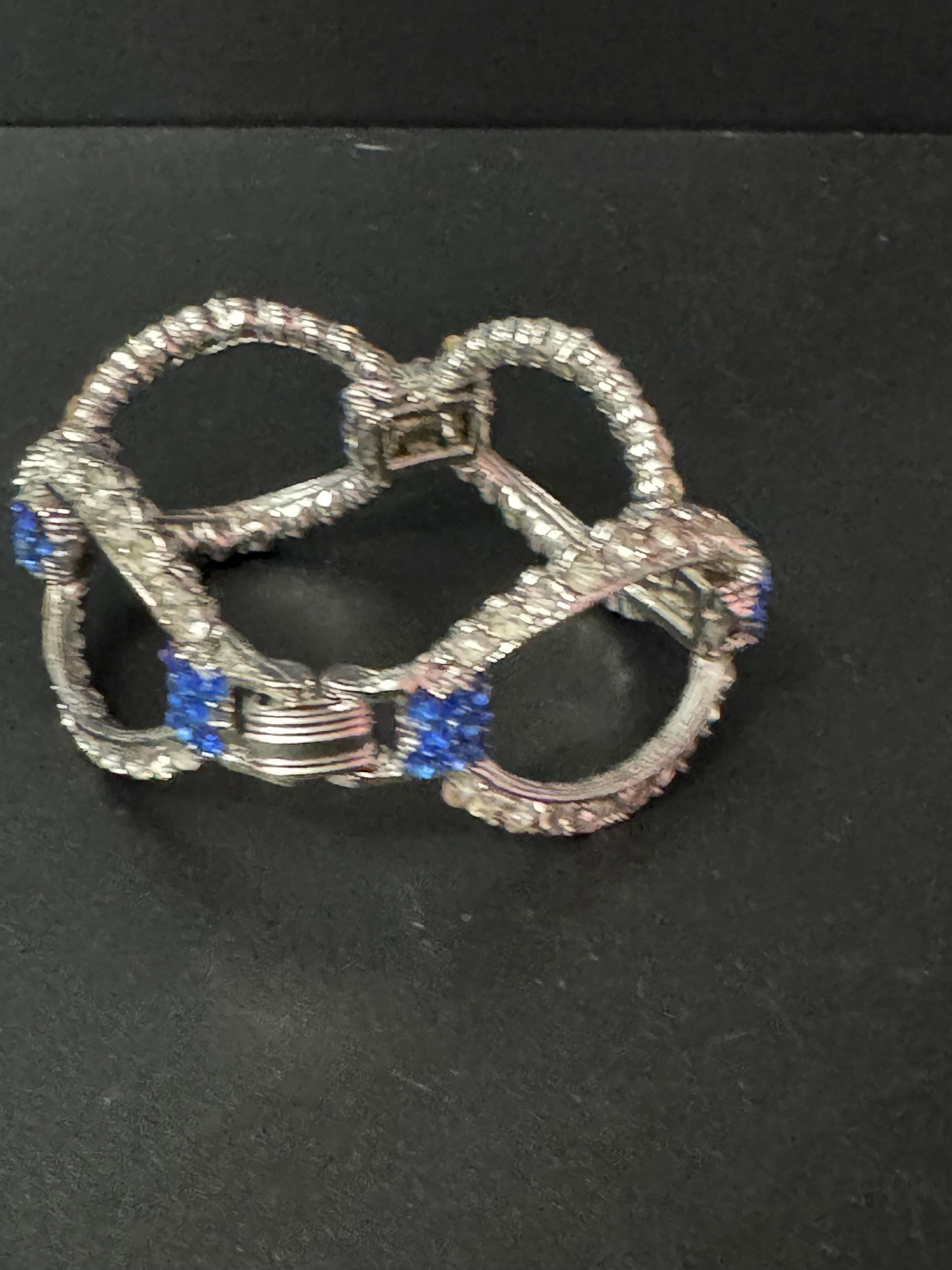 vintage 1980s wide blue and clear Diamanté silver tone crystal set cocktail Bracelet 18.5 x 3cm