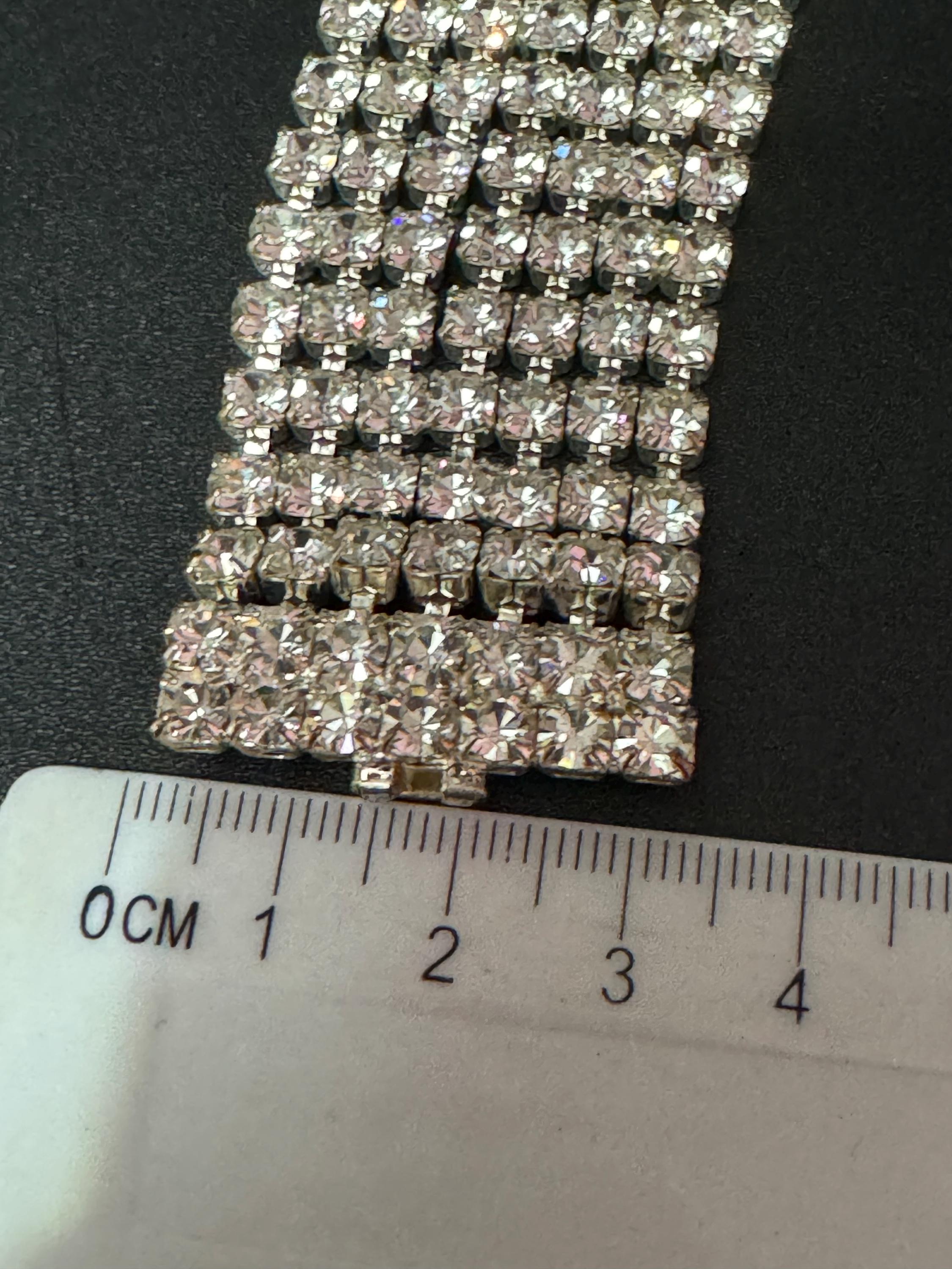 Retro wide clear Diamanté silver tone wide crystal set cocktail Bracelet