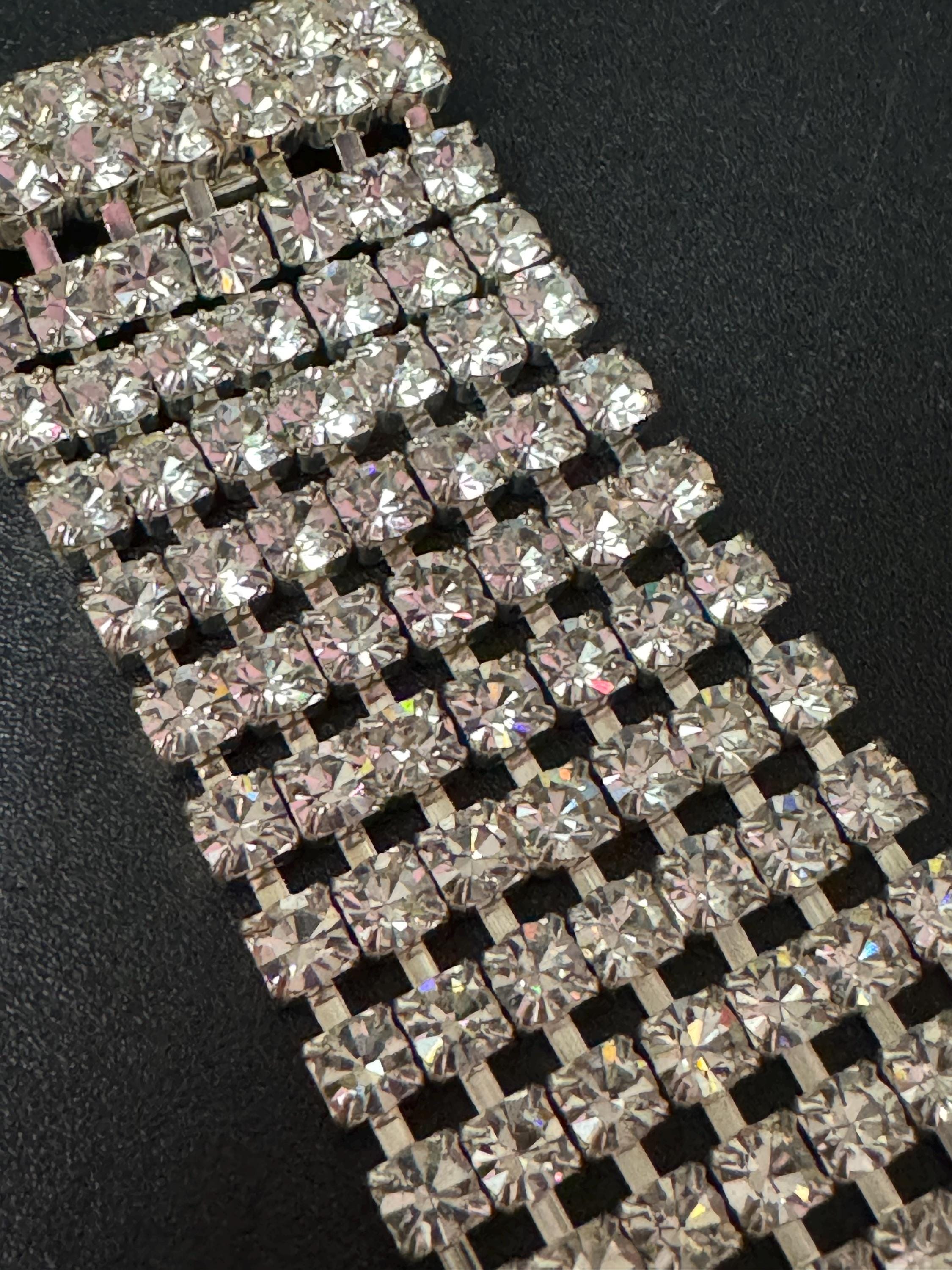 Retro wide clear Diamanté silver tone wide crystal set cocktail Bracelet