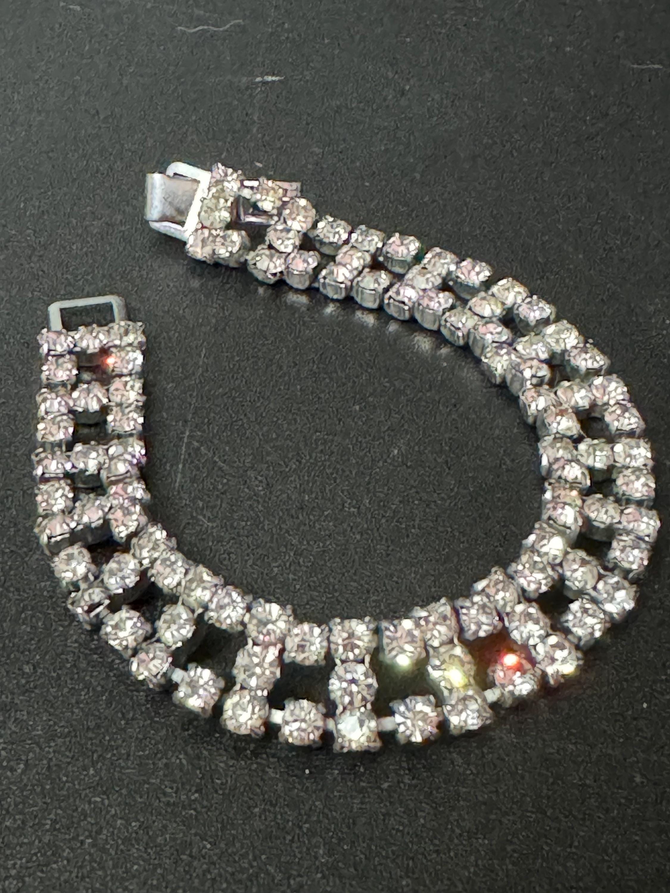 Vintage clear Diamanté silver tone rhinestone set cocktail Bracelet
