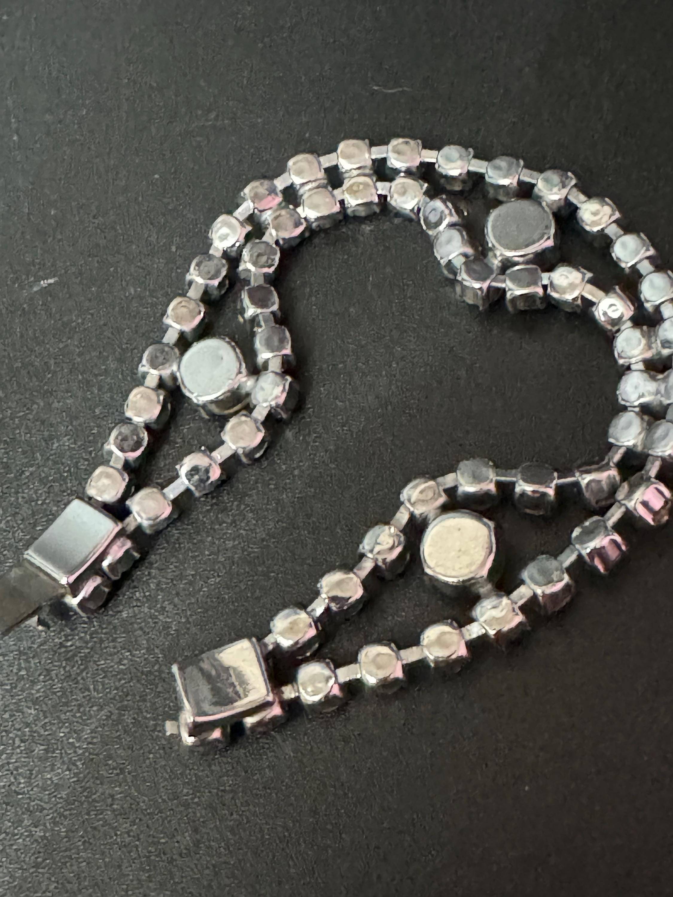 Vintage clear Diamanté silver tone rhinestone set cocktail Bracelet 19cm