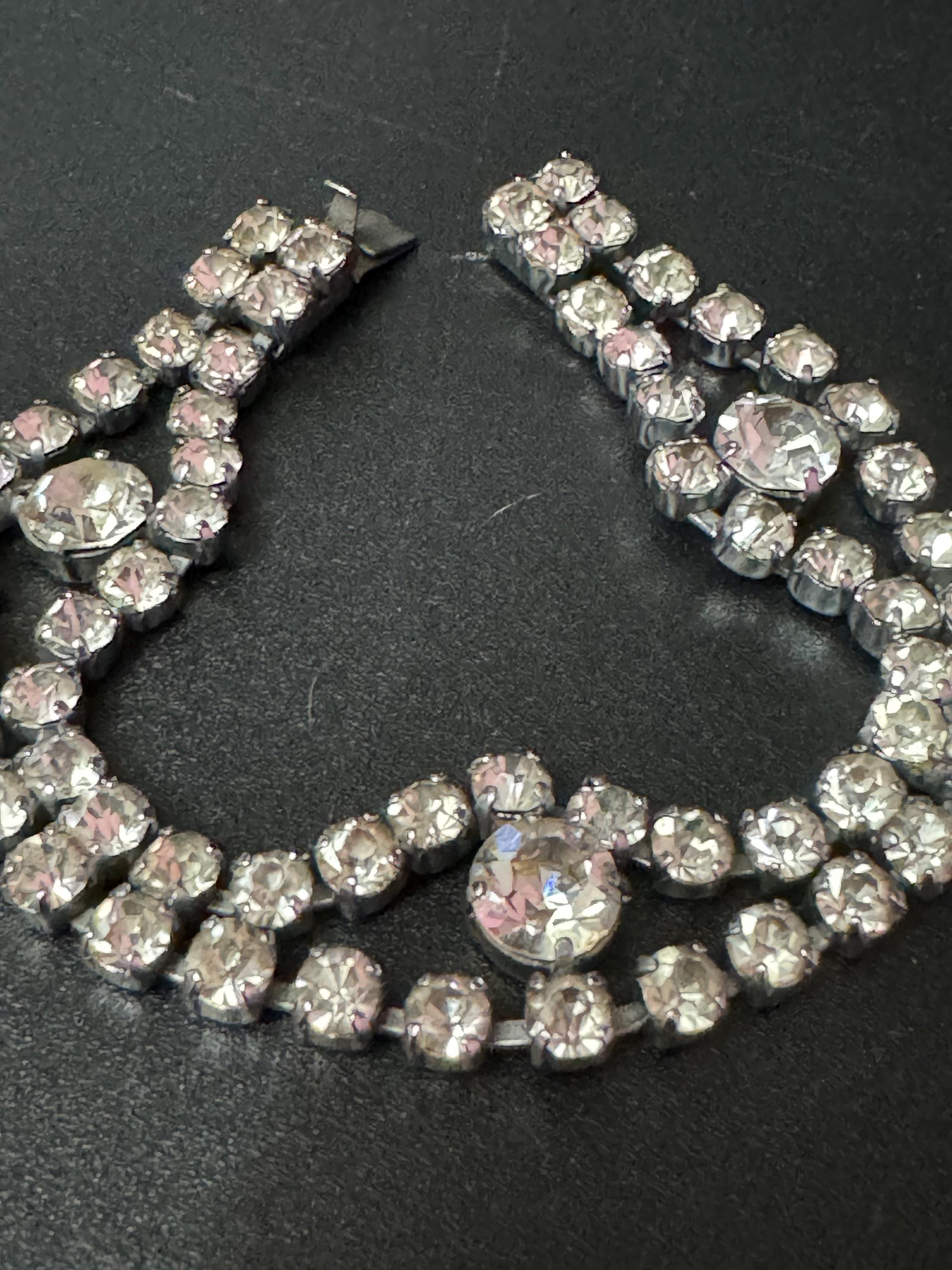 Vintage clear Diamanté silver tone rhinestone set cocktail Bracelet 19cm