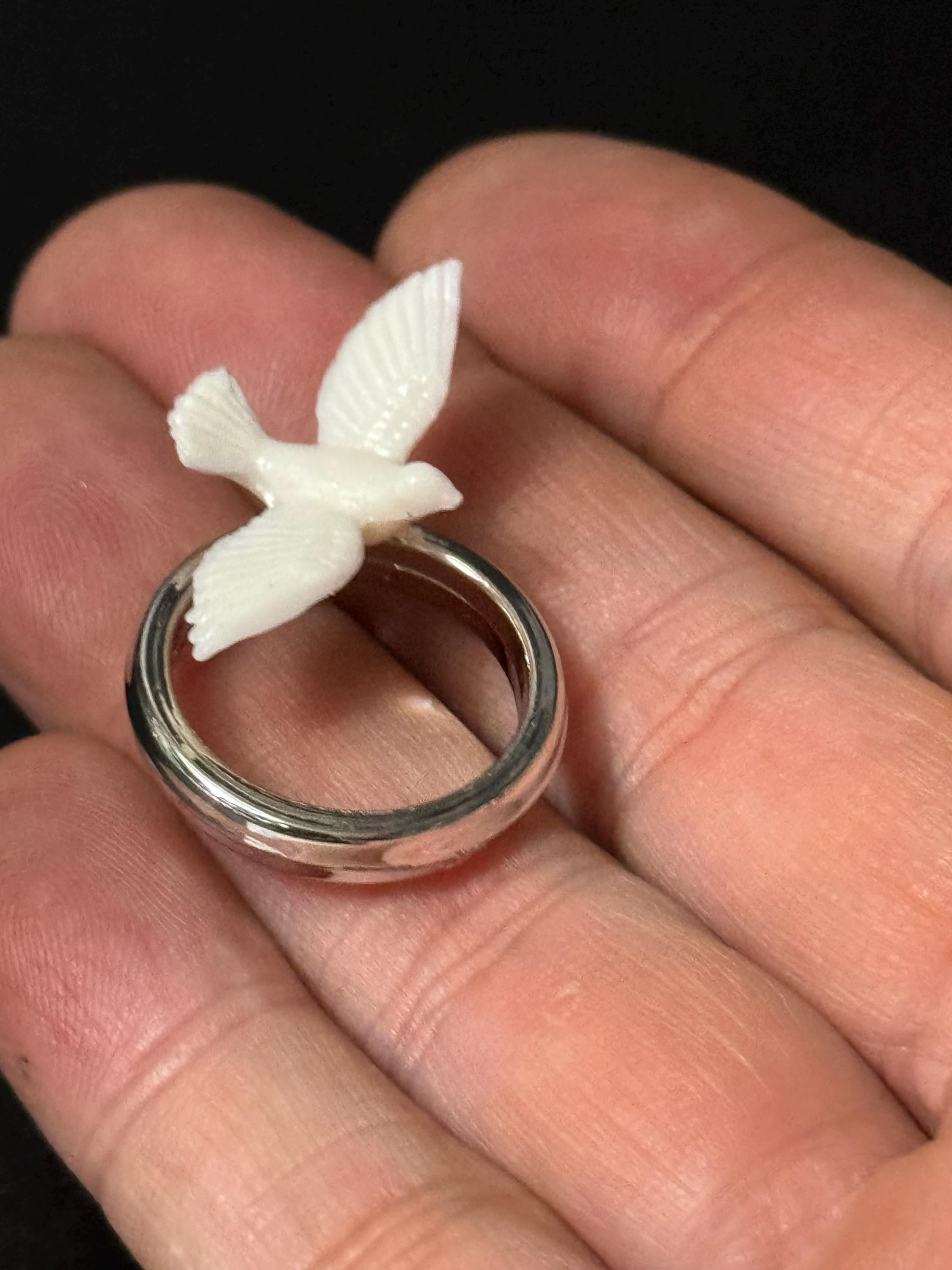Vintage traditional silver plastic Wedding ring and dove bird anniversary Cake topper decoration