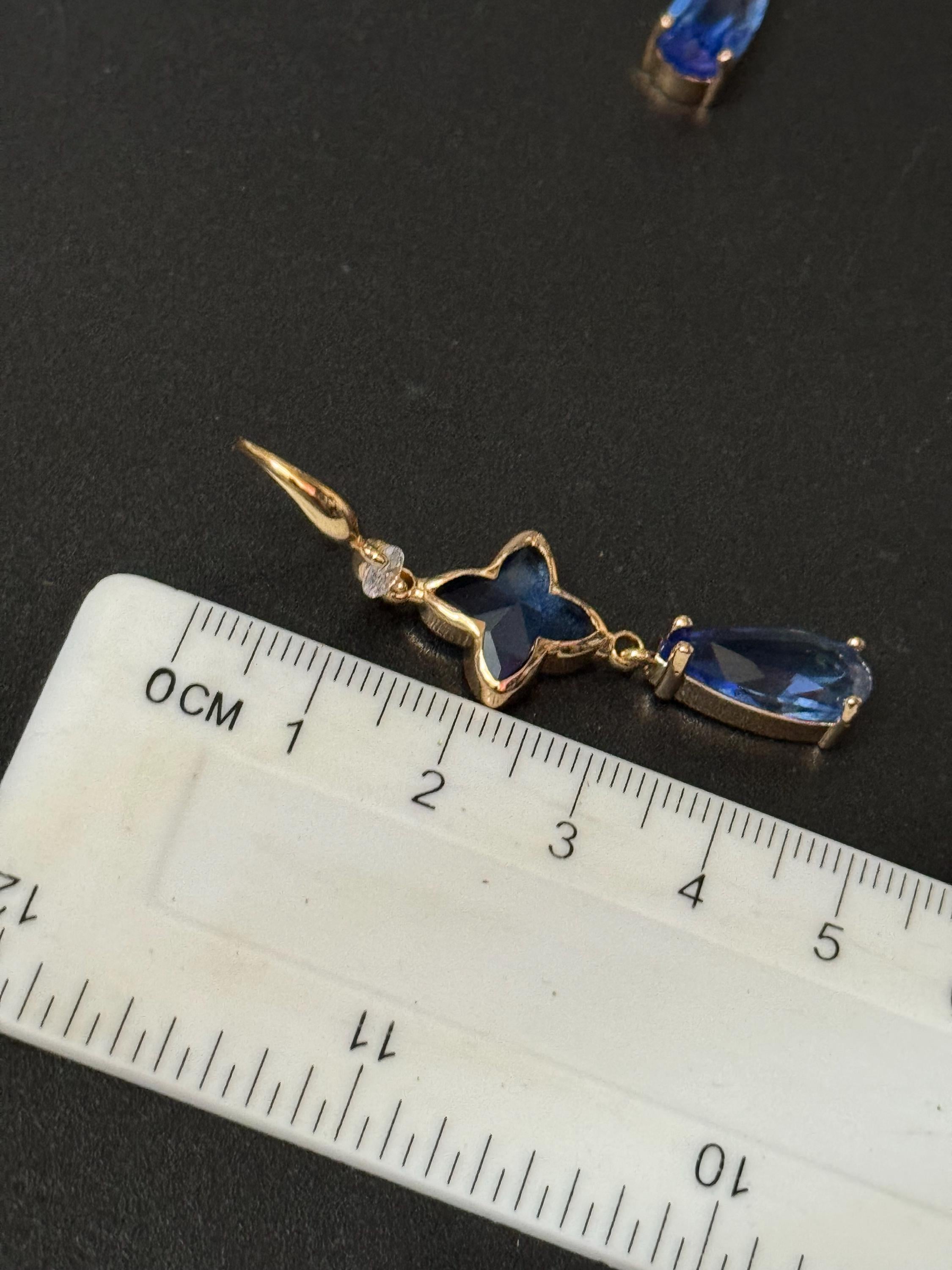 18k Gold plated Sapphire blue and clear crystal glass clear teardrop earrings