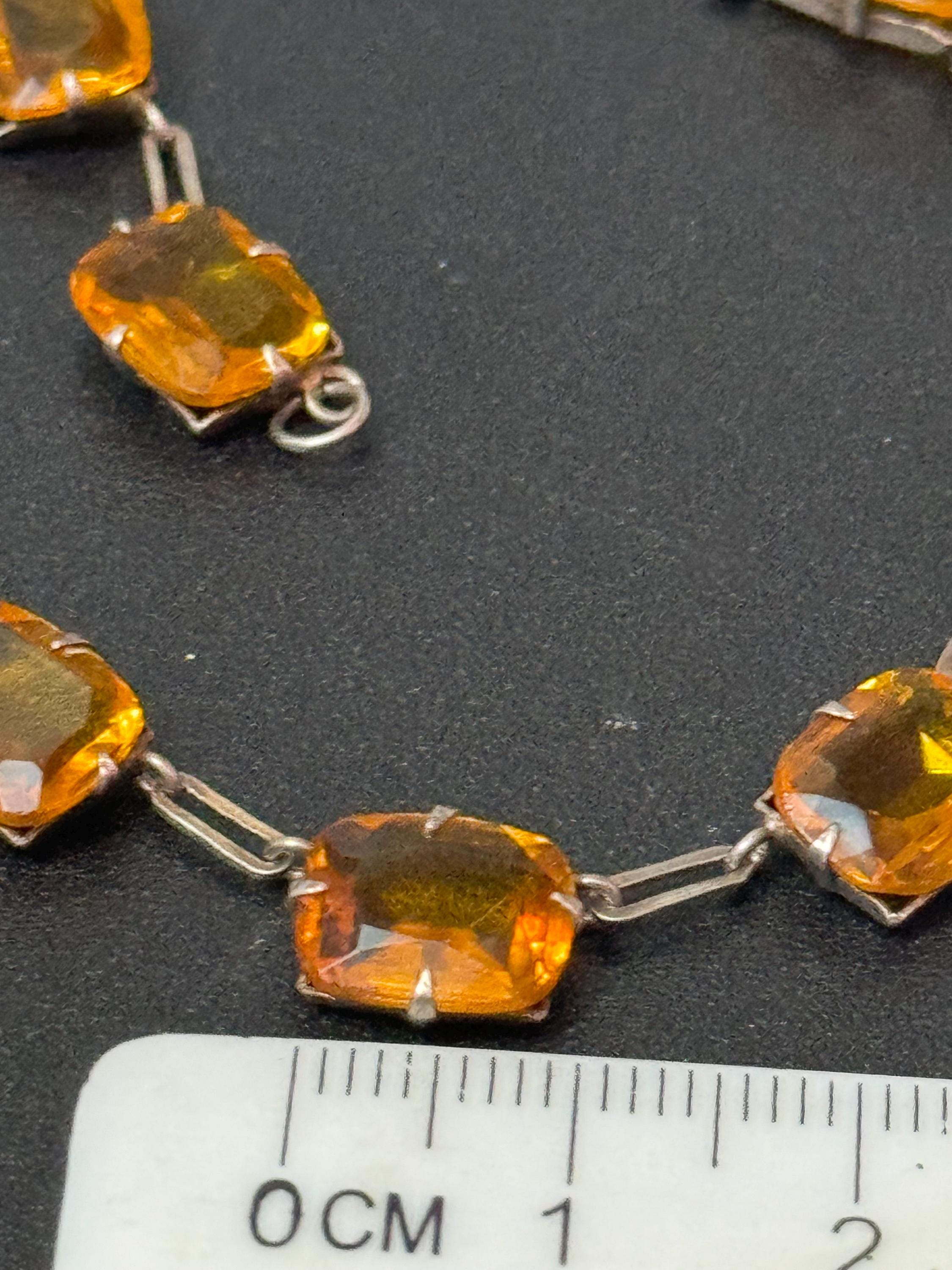 Petite fit neck Vintage citrine orange Glass open back crystal collar riviere Necklace 37.5cm