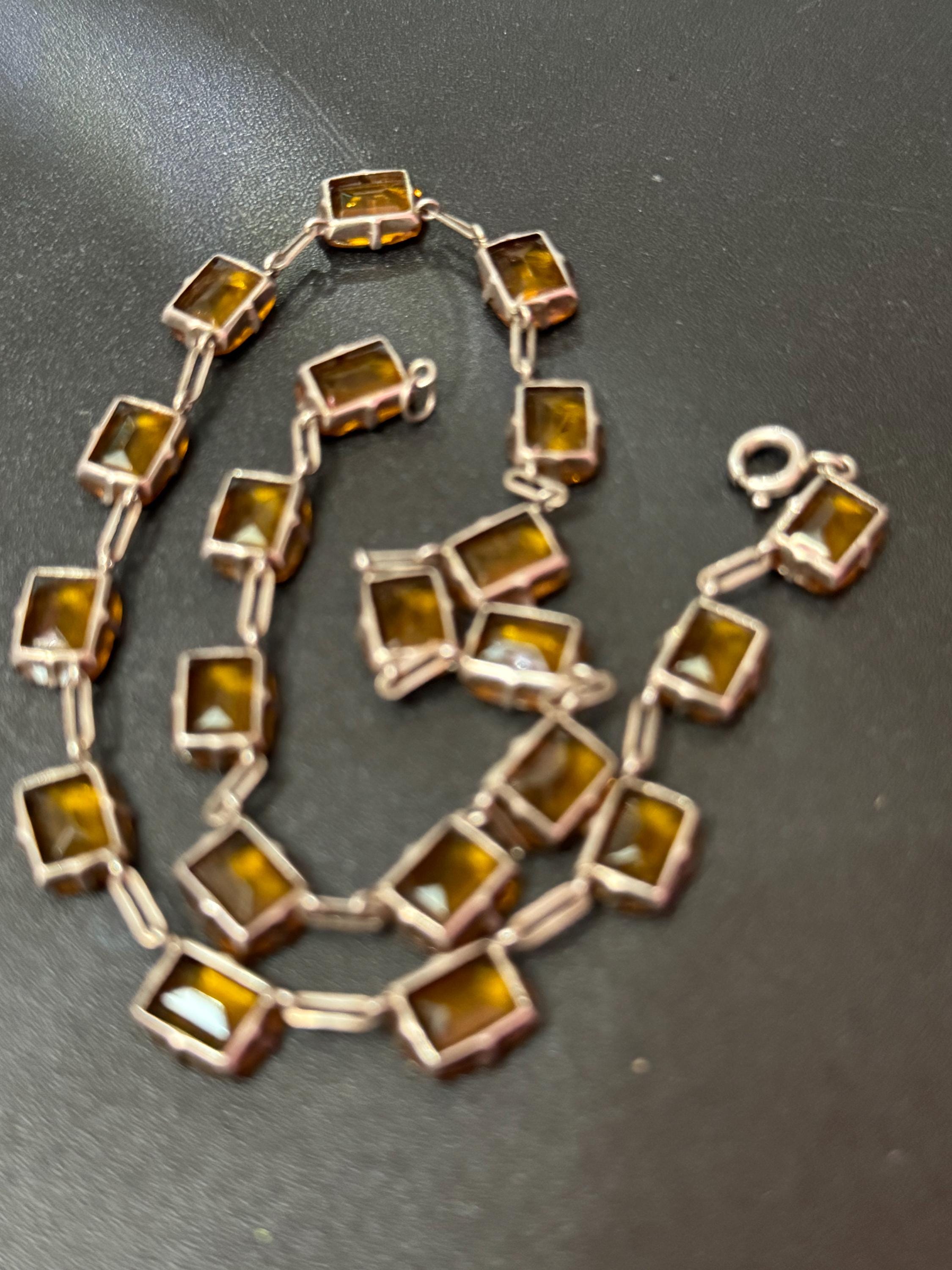 Petite fit neck Vintage citrine orange Glass open back crystal collar riviere Necklace 37.5cm