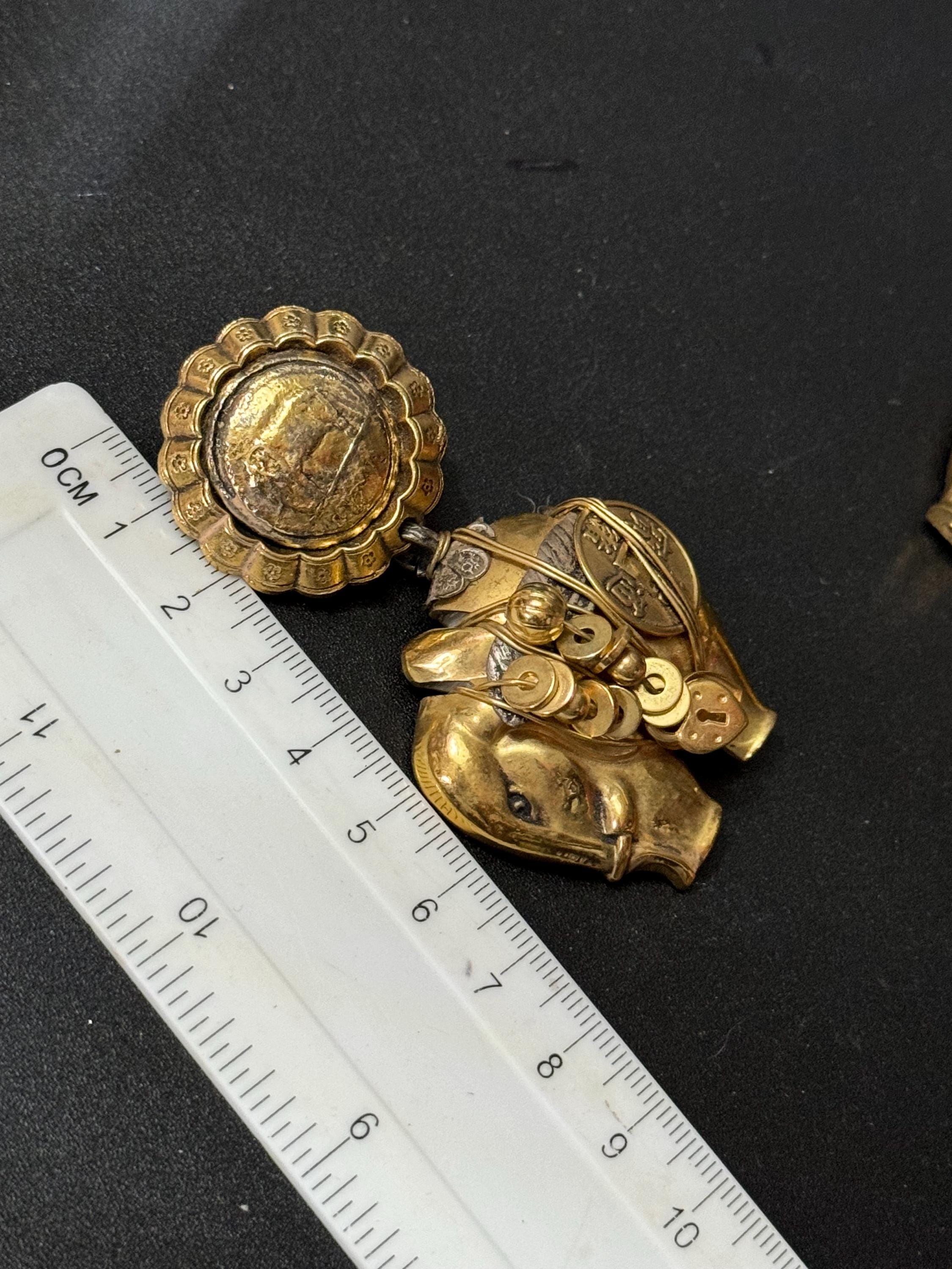 Vintage Les Nereides oversized dangly elephant drop clip on earrings French designer gold tone