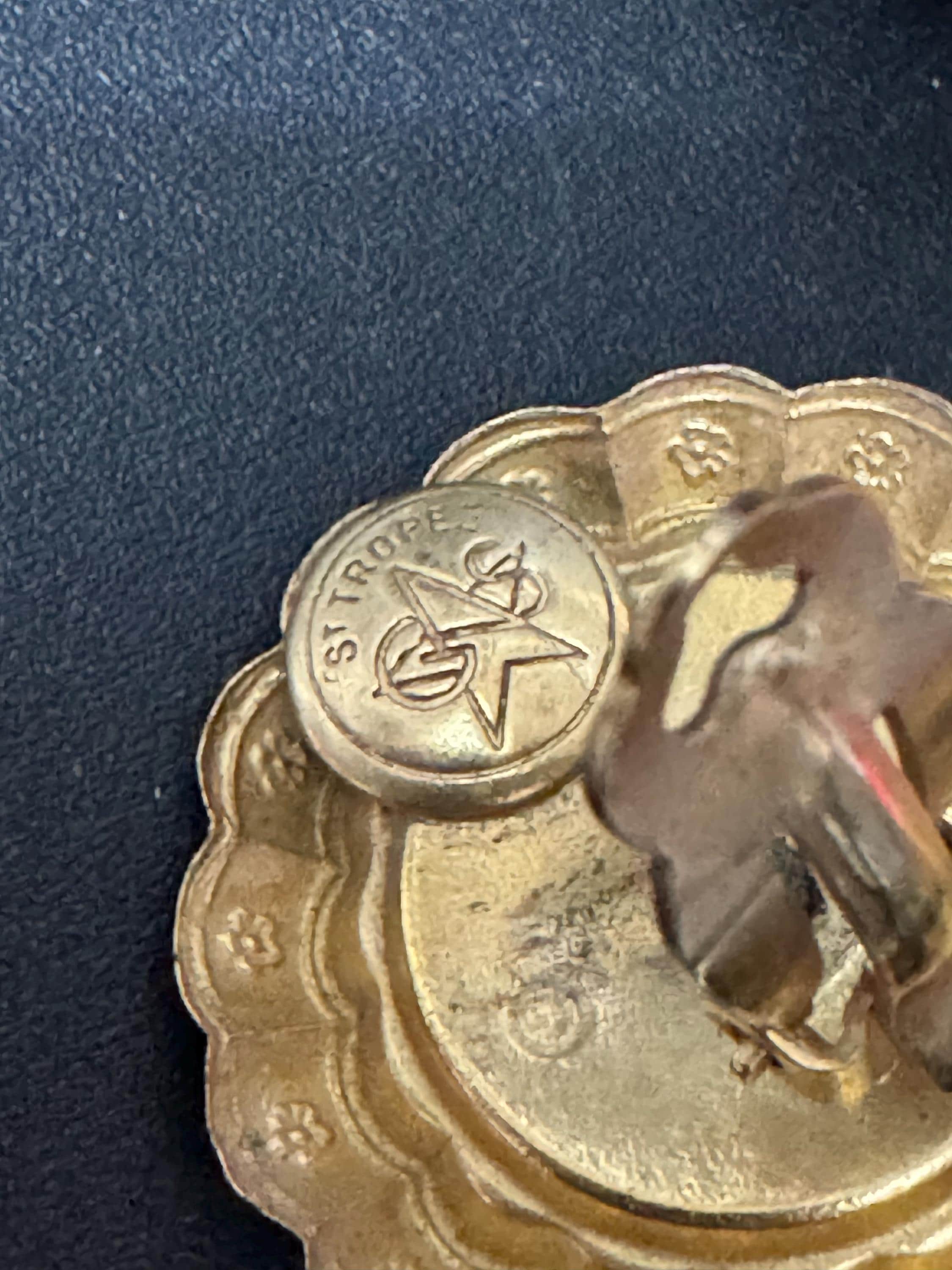 Vintage Les Nereides oversized dangly elephant drop clip on earrings French designer gold tone