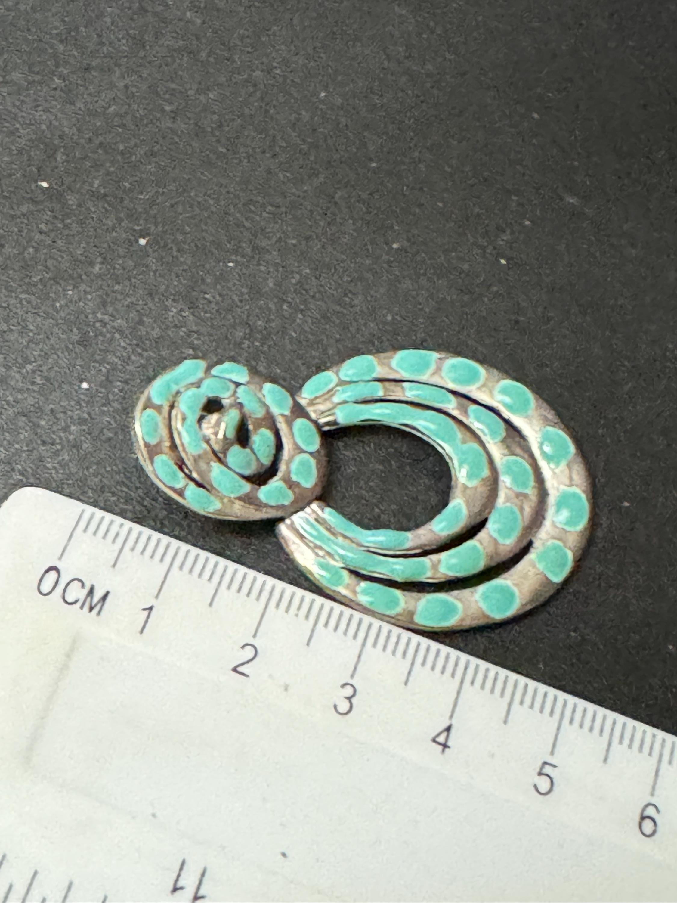Signed TAT turquoise blue vintage teardrop dangly earrings USA designer silver tone