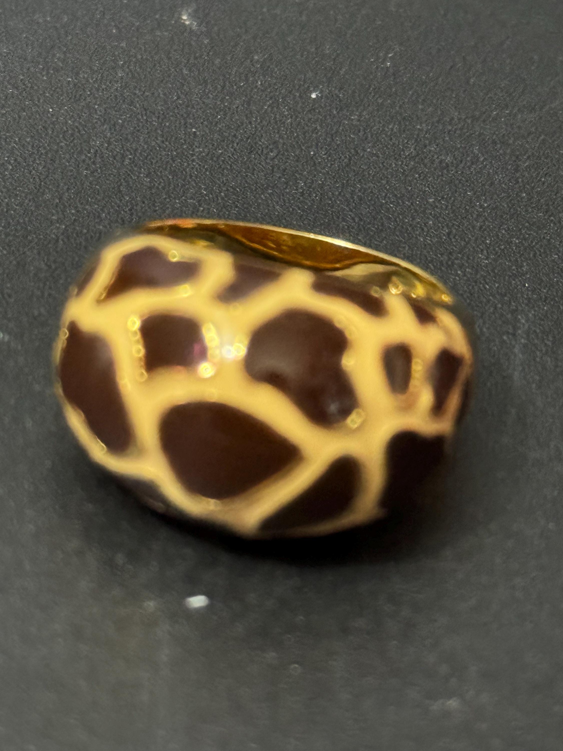 Vintage Joan rivers animal leopard print dress ring size P Q gold tone