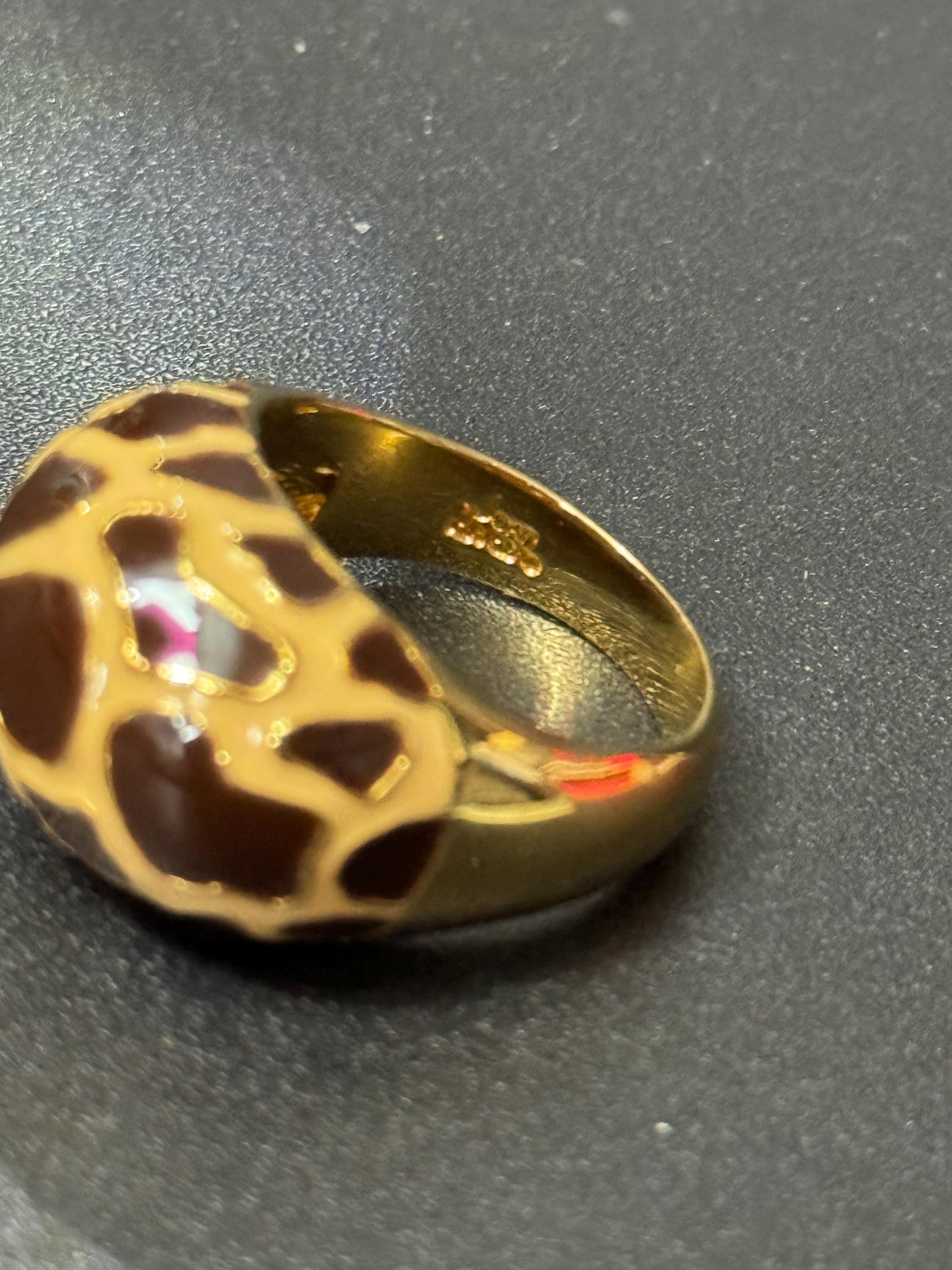 Vintage Joan rivers animal leopard print dress ring size P Q gold tone