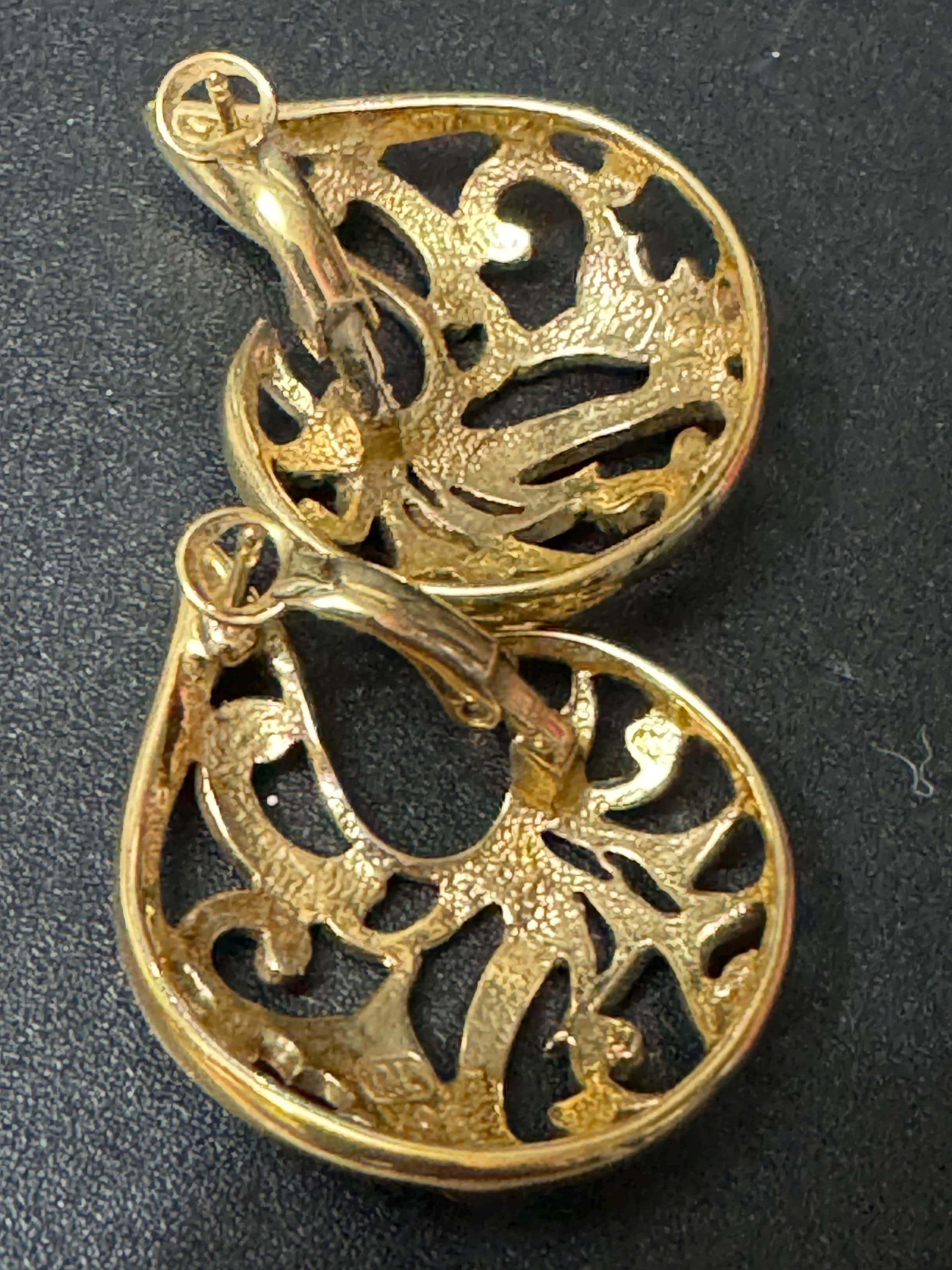 signed PL Pierre Lang designer oversized Gold Tone open work swirl clip on earrings