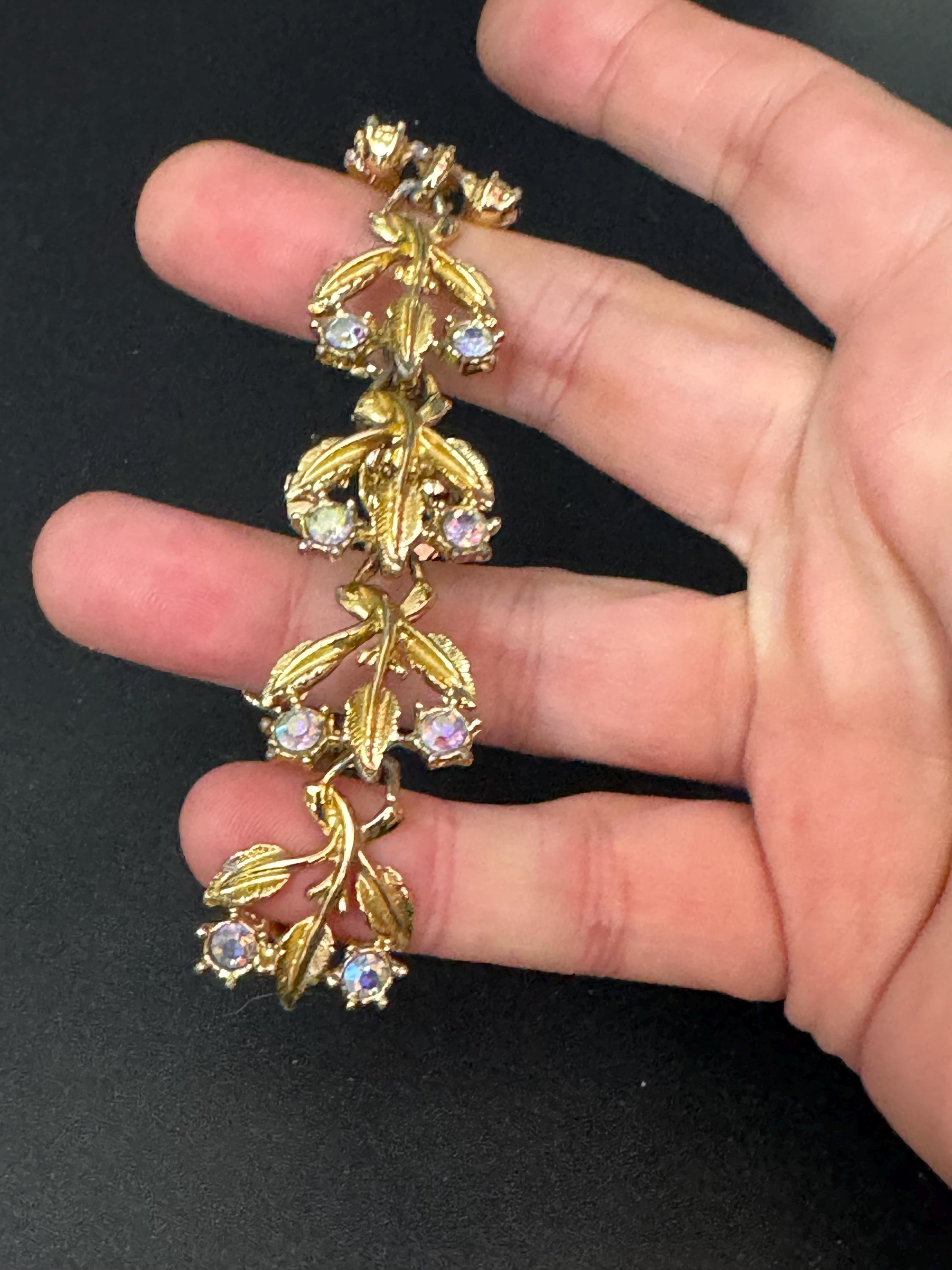 Vintage gold tone mid century AB diamanté panel link bracelet